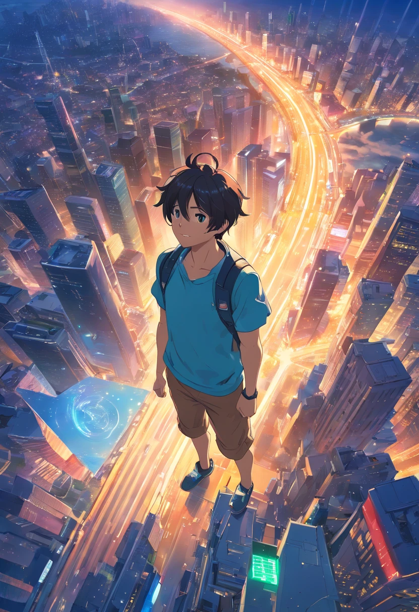ridiculous resolution, high resolution, (masterpiece:1.4), super detailed, 1boy, seen from above, space, floating, --v 6