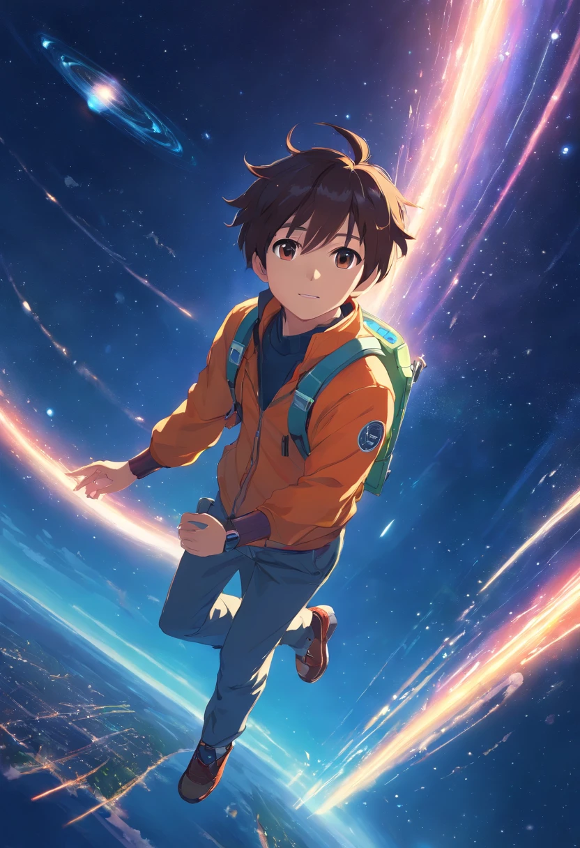 ridiculous resolution, high resolution, (masterpiece:1.4), super detailed, 1boy, seen from above, space, floating, --v 6