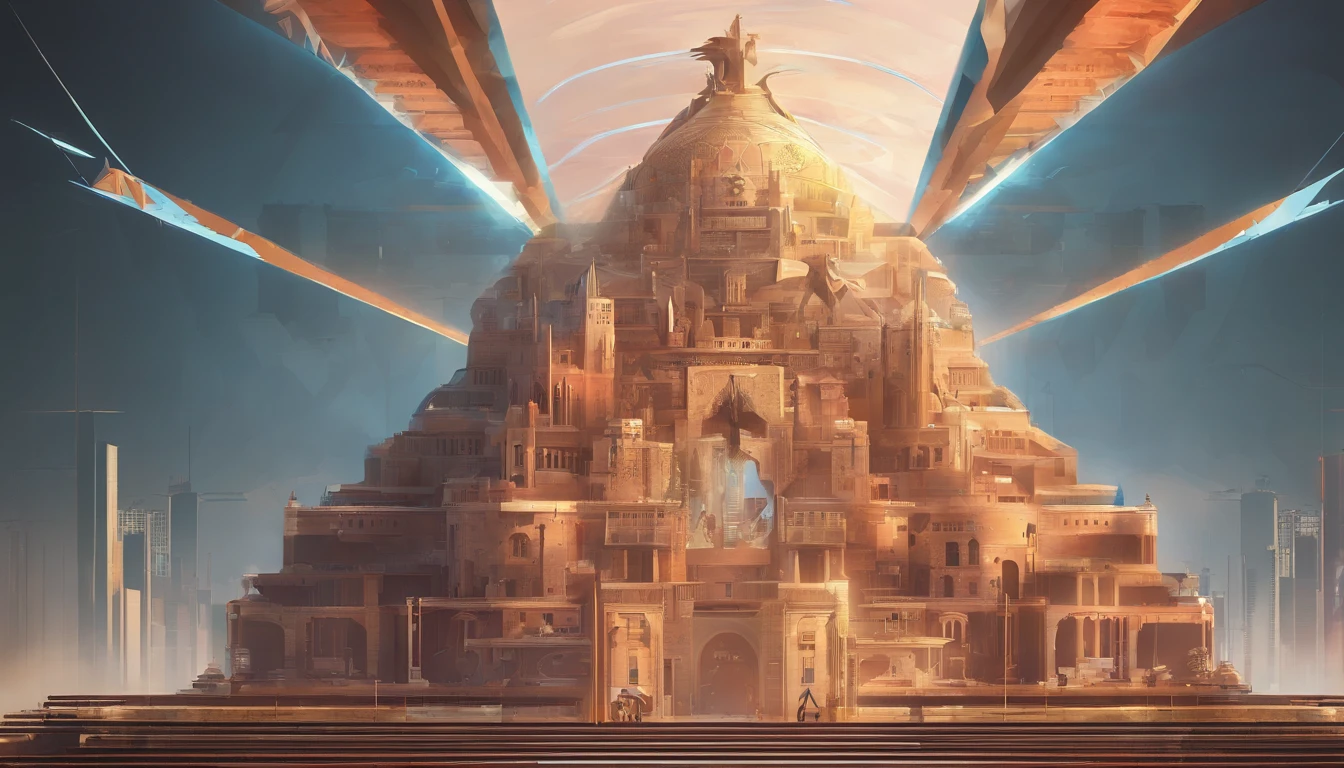 Stuart Lippincott style,God Online,in awe,Light,The sacred world,Floating huge futuristic statues,Skysky,Awe-inspiring and peaceful,Detailed composition,Subtle geometric elements,refuge,Fresh and soft atmosphere,amber hues,A huge statue surrounded by villains,Fluid,Powerful,Small size,Yuri Shudov style,Philip McKay style,Works of masters,超詳細,HighestQuali,8K