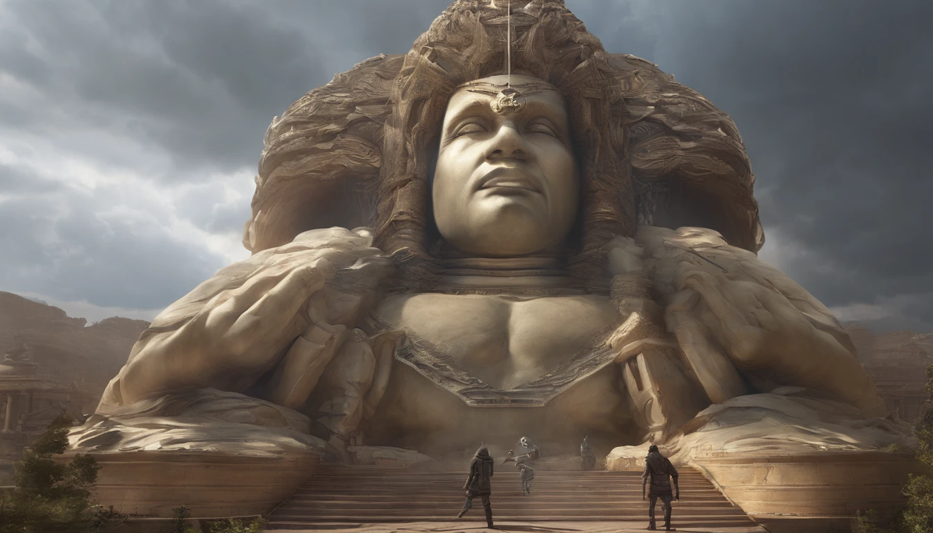 Stuart Lippincott style,God Online,in awe,Light,The sacred world,Floating huge futuristic statues,Skysky,Awe-inspiring and peaceful,Detailed composition,Subtle geometric elements,refuge,Fresh and soft atmosphere,amber hues,A huge statue surrounded by villains,Fluid,Powerful,Small size,Yuri Shudov style,Philip McKay style,Works of masters,超詳細,HighestQuali,8K