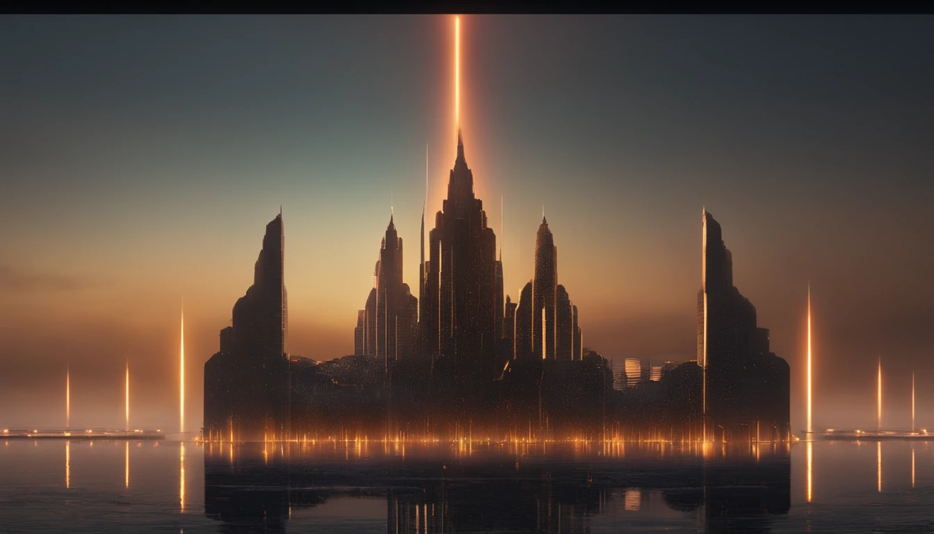 Stuart Lippincott style,God Online,in awe,Light,The sacred world,Floating huge futuristic statues,Skysky,Awe-inspiring and peaceful,Detailed composition,Subtle geometric elements,refuge,Fresh and soft atmosphere,amber hues,A huge statue surrounded by villains,Fluid,Powerful,Small size,Yuri Shudov style,Philip McKay style,Works of masters,超詳細,HighestQuali,8K