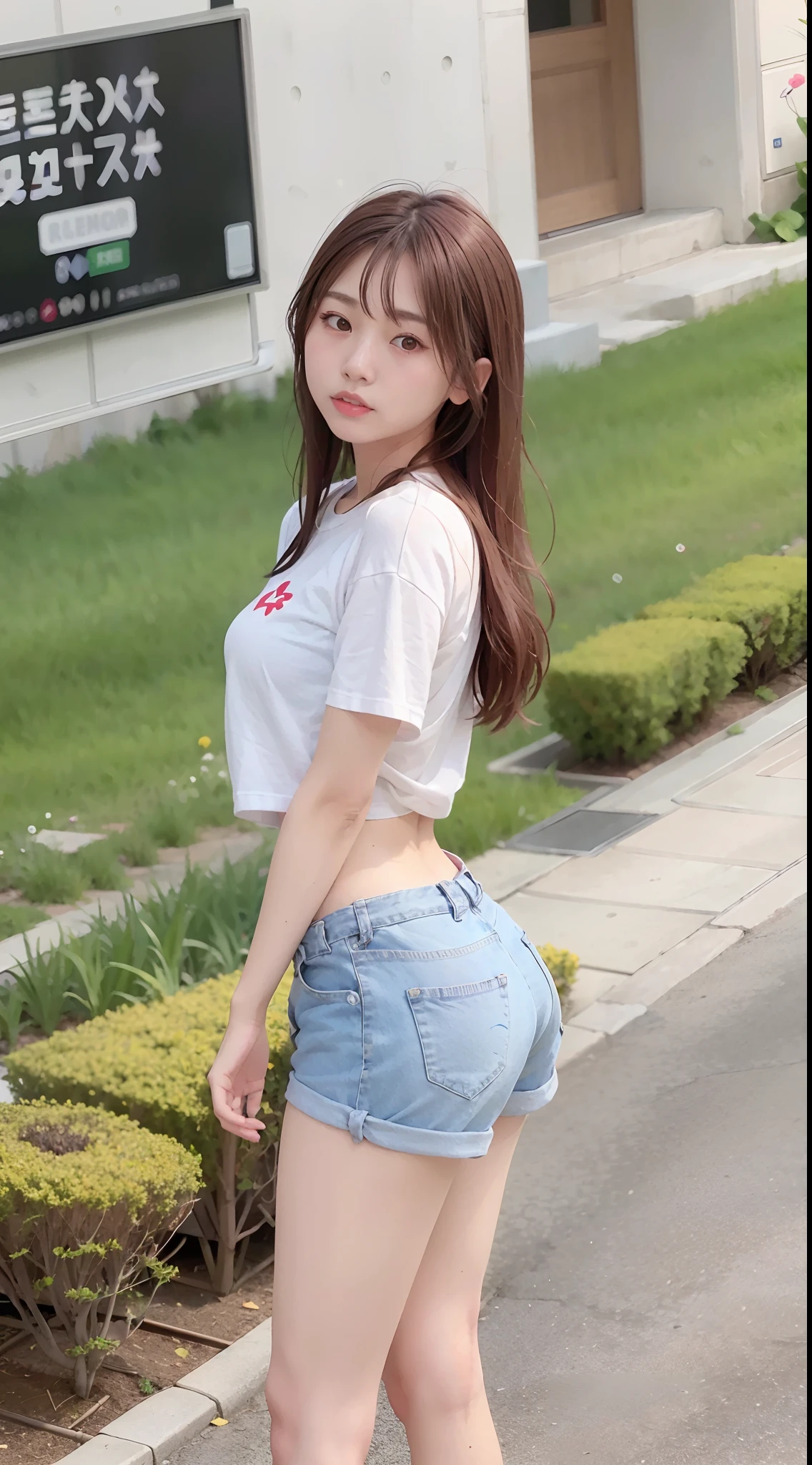 Asian woman wears denim shorts,Do not wear masks, Korean girl, Chinese girl, photo of slim girl model, waist - shot, smooth white tight clothes suit, Young skinny gravure idol, trending at cgstation, beautiful Korean women, photo of slim girl, Student, open waist,no underwares