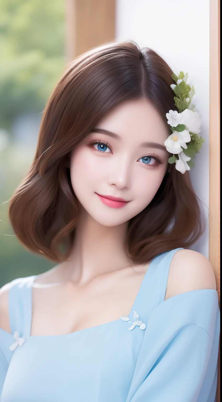 Top quality, Pastel painting, Gentle atmosphere, Twin Girl Angel, Cute, White wings, Smiling happily, Short brown hair of different colors, A blue eye, A green eye, Dresses of different colors, flower hair ornaments, Upper body, looking at viewert, space, meteors, Light,