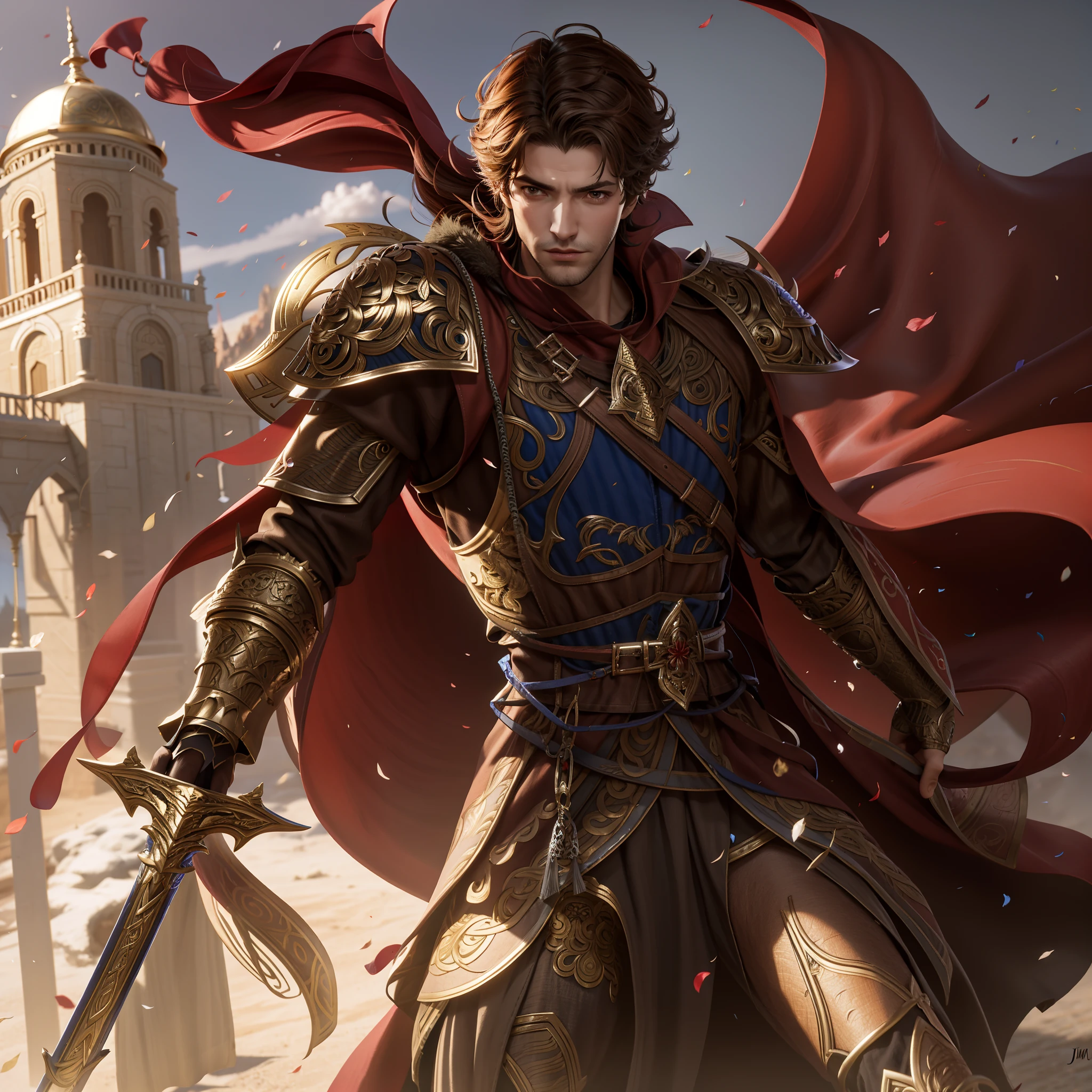 imagem arafed de um homem em armadura segurando uma espada, por Yang J, Graphic artist Magali Villeneuve, Arsen Lupin como um paladino, Directed by: Zhou Chen, casimiro arte, g Estilo de arte liuliano, Conceito de personagem do Shadowverse, arte de fantasia de alta qualidade, Magali Villeneuve», Skinny Masculino Fantasia Alquimista, epic exquisite character art