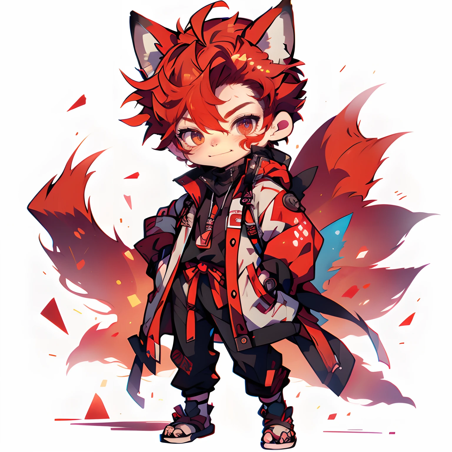 Neko boy with red hair smiling, high quality 8k