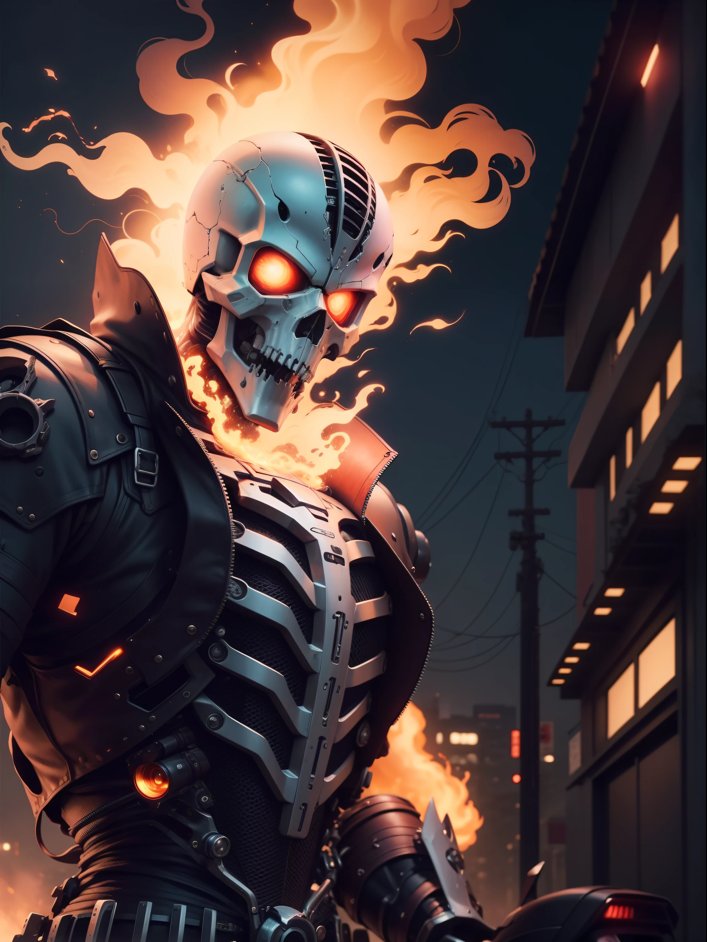 masterpiece, best quality, realistic, photorealistic, half-body photo of Ghost Rider, cinematic wonder, detailed face, 8k, uhd, sharp focus --auto --s2