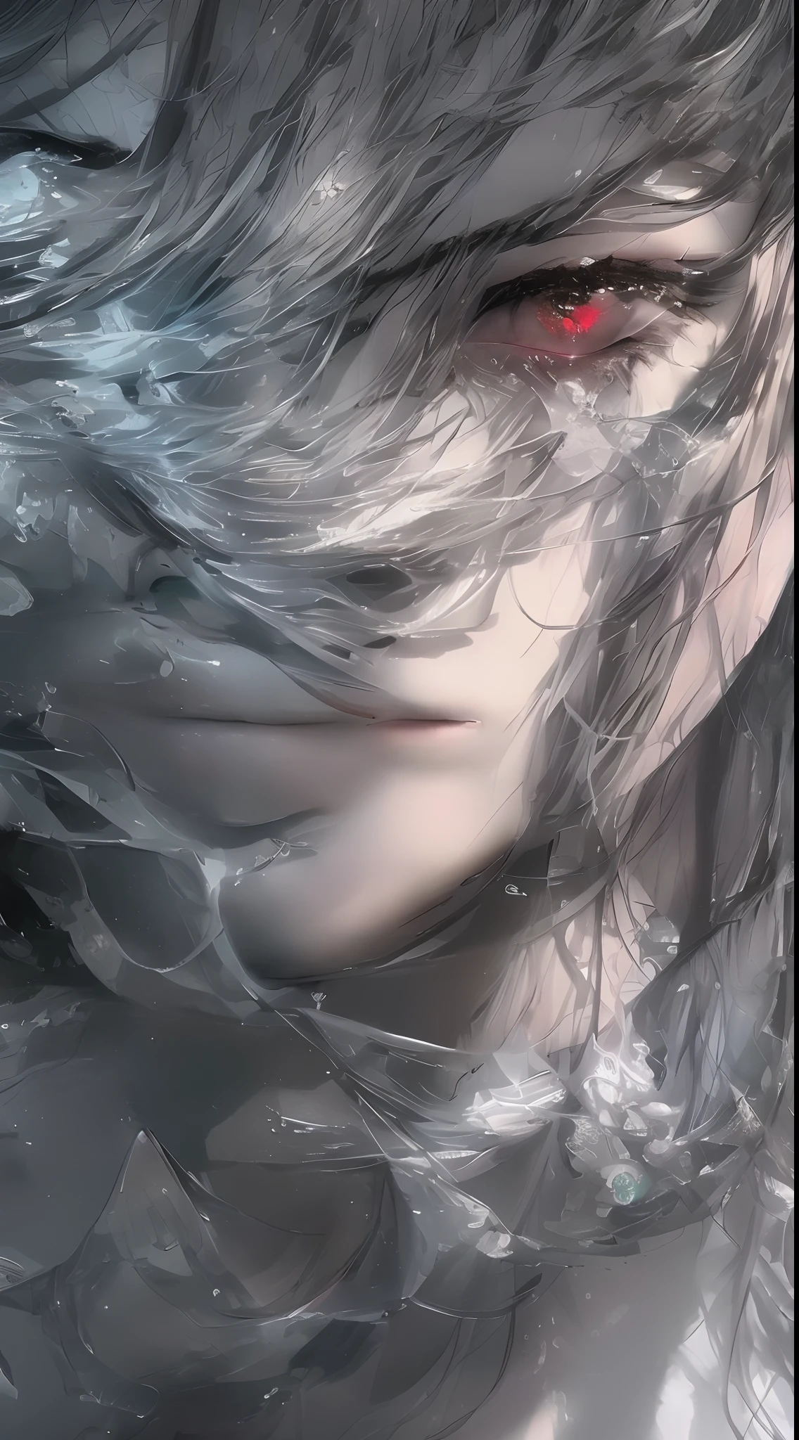 (RAW photo:1.2), perfect composition,(photorealistic:1.4),(masterpiece:1.3),(best quality:1.4),ultra high res, HDR,8k resolution, dreamlike, check commentary,commentary request,scenery,((no text)), solo focus, (detailed eyes),(detailed facial features), (detailed clothes features), skin tight, (shiny skin),(slender),(slim),(beautiful face), 1boy, VirtualGirl-Ren, young, bangs,black hair, glowing Red eyes,ear studs, loose shirt, smile, bashfully,cute, look straight into the camera,