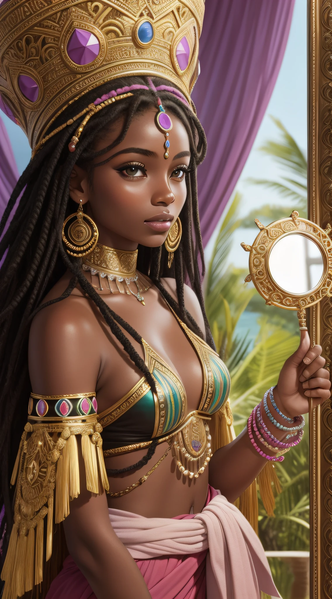 Ewá is a deity revered in Afro-Brazilian religions like Candomblé and Umbanda. She is often depicted as the goddess of beauty, youth, and seduction. Here's a brief summary:
Goddess of Beauty and Youth: Ewá is known as the goddess of beauty, youth, and allure. She is admired for her impeccable appearance.
Color and Symbols: Ewá is associated with the colors pink or lilac. Her symbols include mirrors, combs, and items related to vanity and beauty.