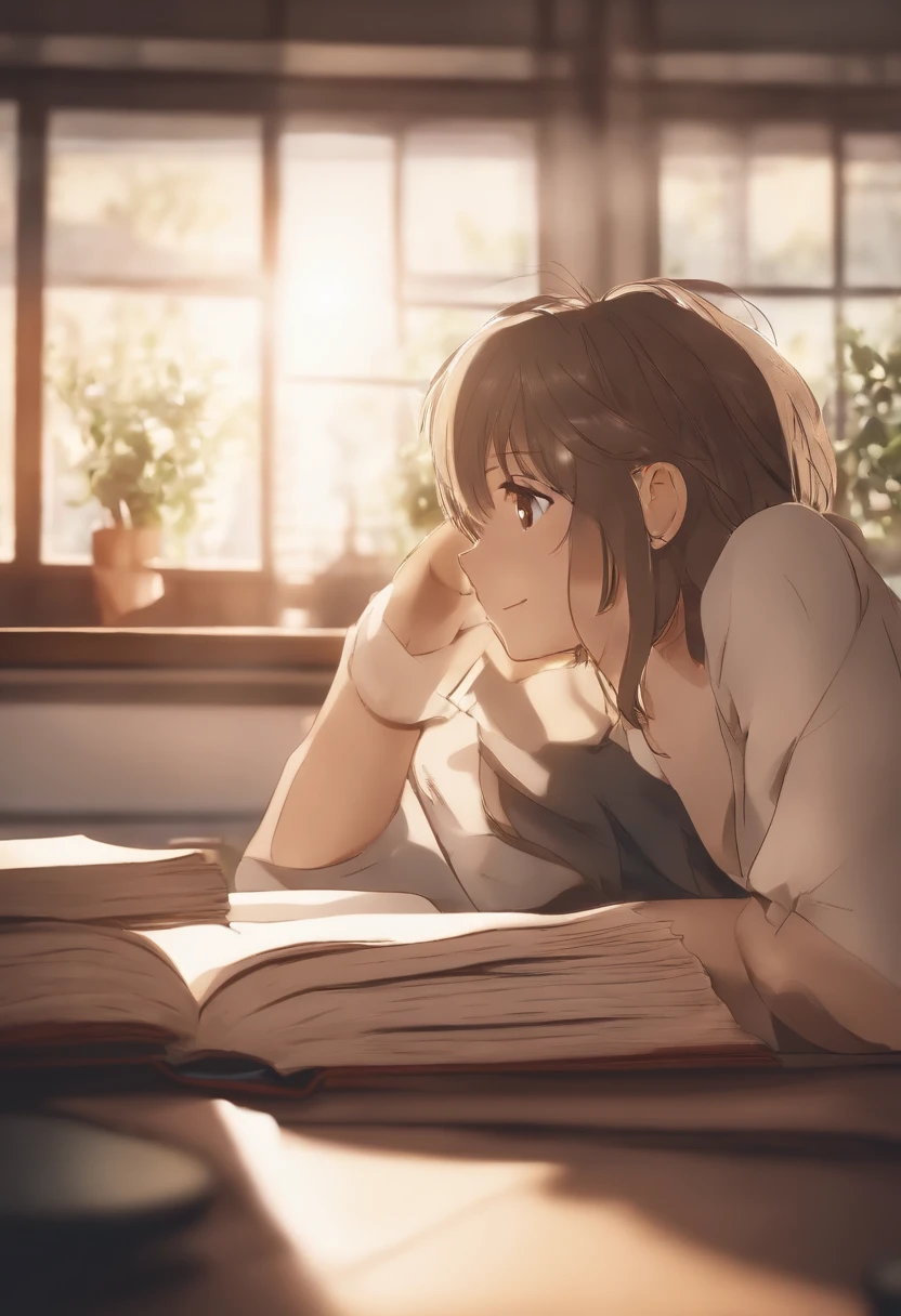 An Open Book and on the pages drawn illustrations of anime characters, First person view