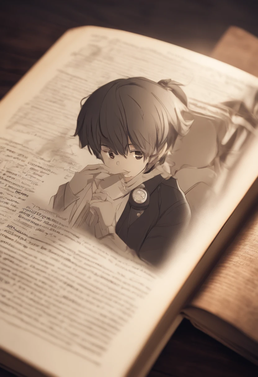 An Open Book and on the pages drawn illustrations of anime characters, First person view