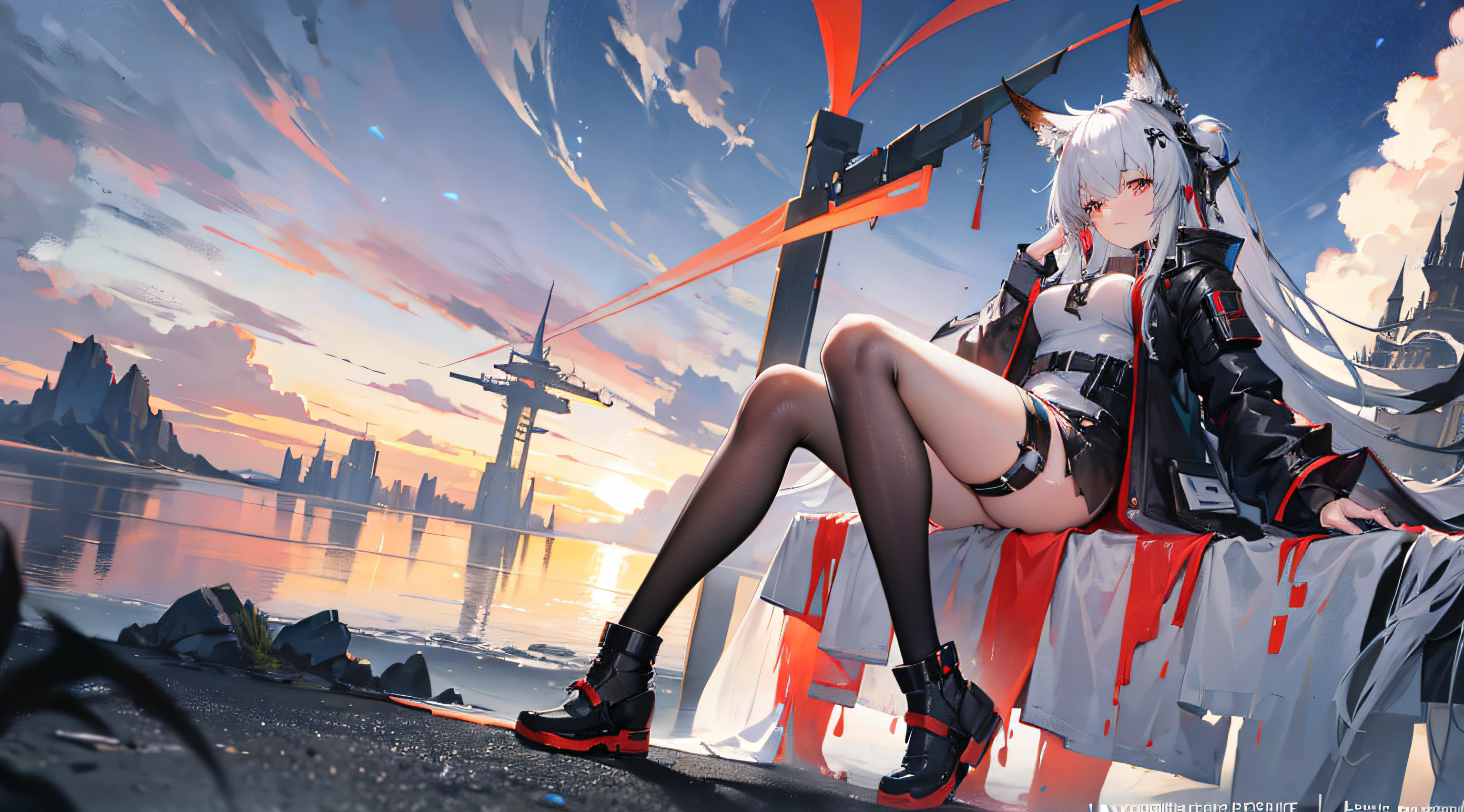 Arknights, feet , sexy, hot, beautiful face, high res, 8k, ultrasharp, masterpiece, landscape, looking at the viewer