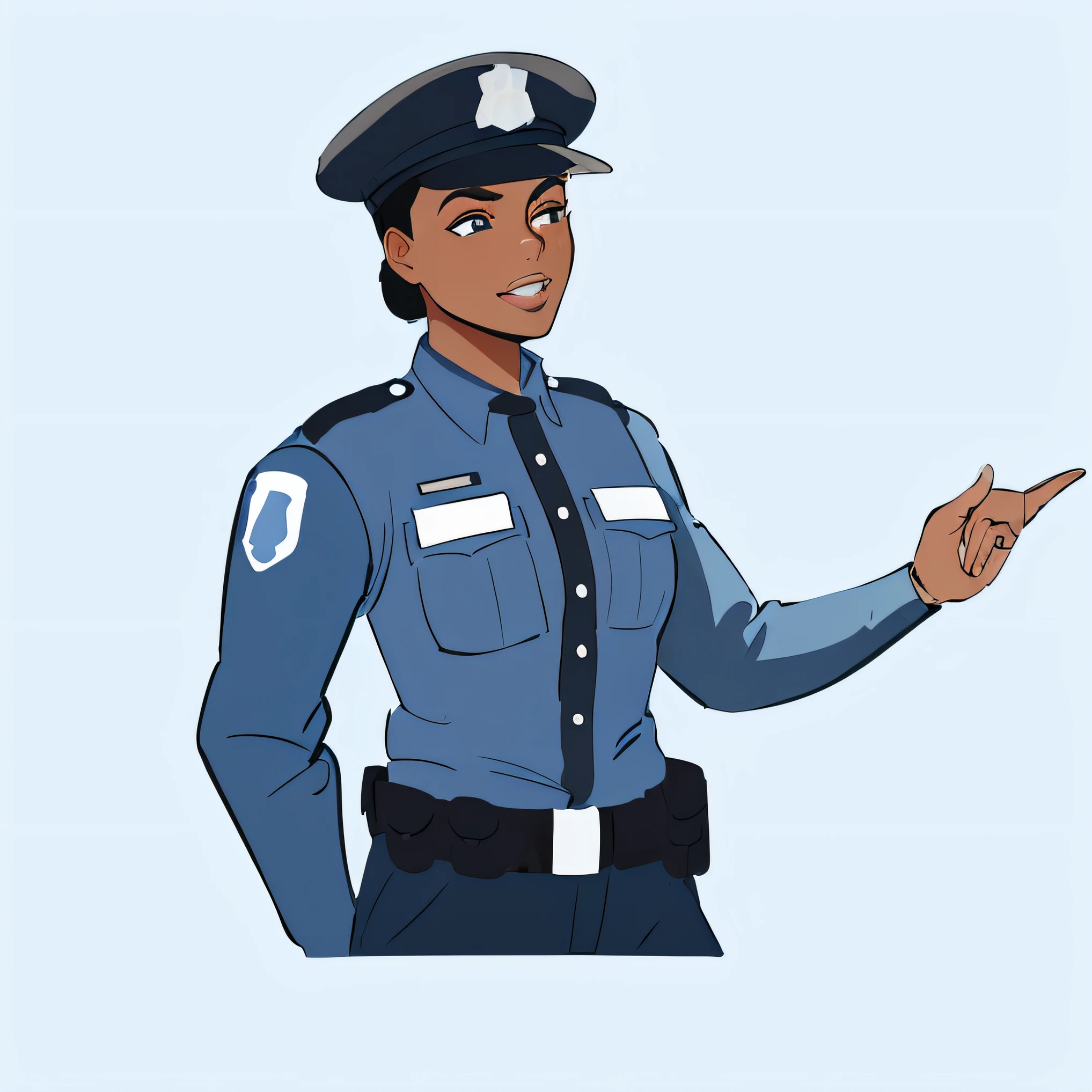 there is a cartoon of a police officer pointing to something, police officer, officer, a black dieselpunk policewoman, wearing a police uniform, character design police man, traffic police woman, cop, character design police man!!, female sheriff, police officers, policeman, blue uniform, kim kardashian as a cop, police, official character illustration, b, security agent