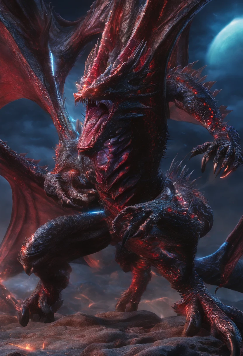 (Dragon Celestial Dorado) で (piercing red eyes),Close-up to let go (Bloodfire) Through the nose,Bullmetric Scale,hightquality,8K,many details,Fire Paticulus,Alas,4 legs,Spotted nails,golds,danger,the fire,sharpteeth,Giant Dragon,colossal,threatening,imposing,Blue scales
