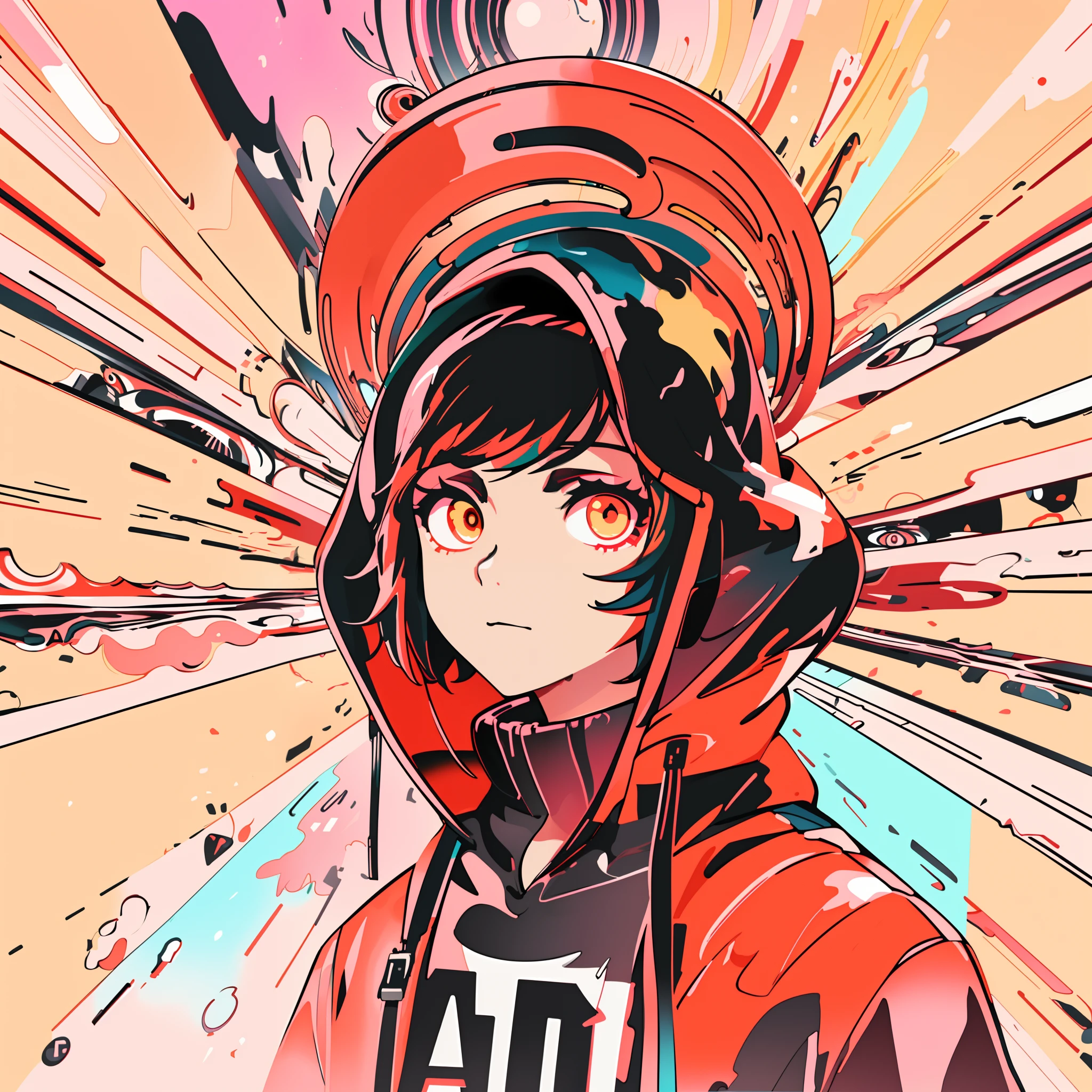 Qing department、Anime girl with hoodie and hoodie on colorful background, anime style 4 k, cyberpunk anime girl in hoodie, jen bartel, anime art wallpaper 4k, anime art wallpaper 4k, rossdraws cartoon vibrant, digital art in anime style, Anime art wallpaper 8k, anime style illustration, digital art in anime style, Digital Cyberpunk Anime Art