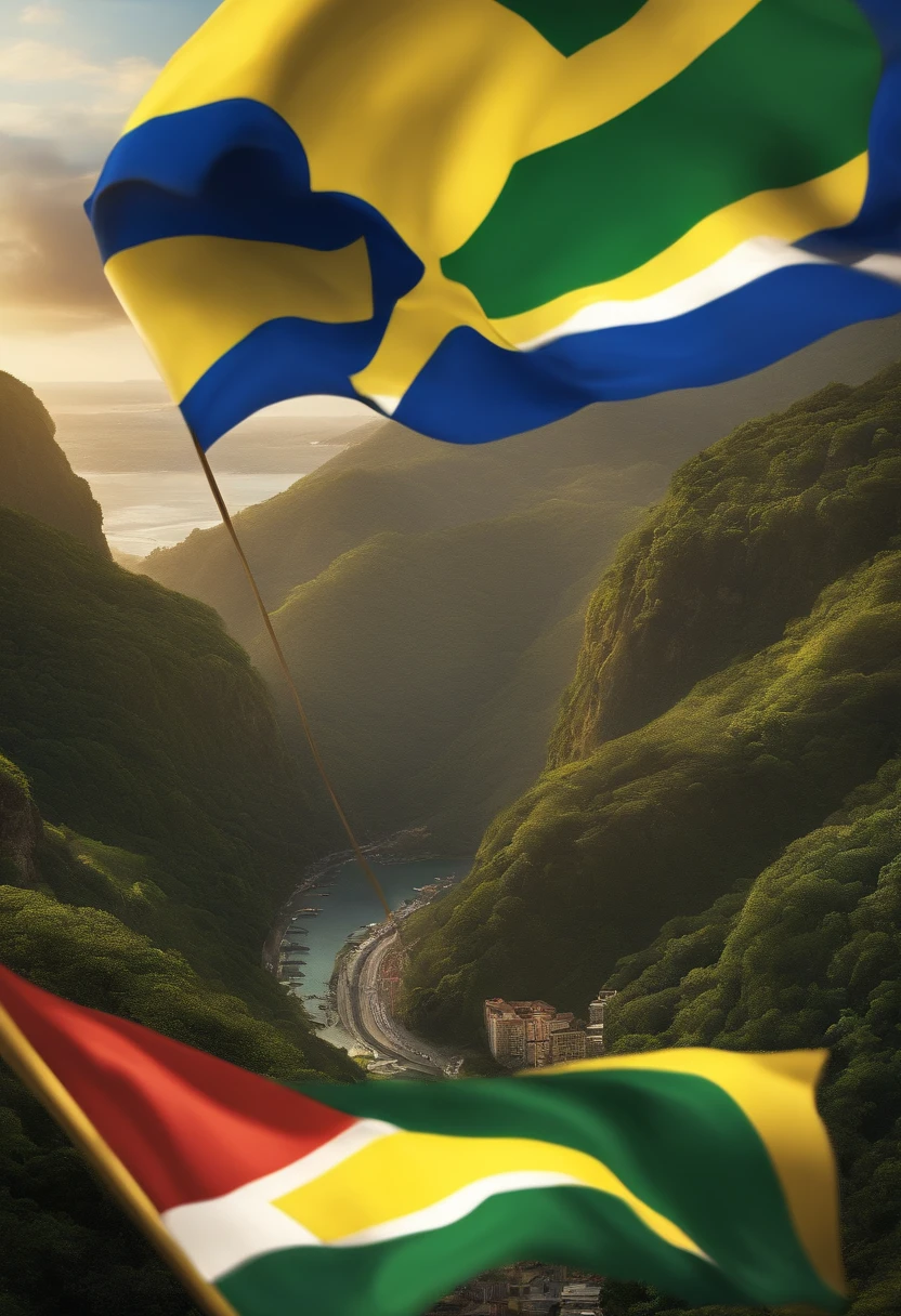 Make the Brazilian flag flutter in the wind, desenho cartoon,