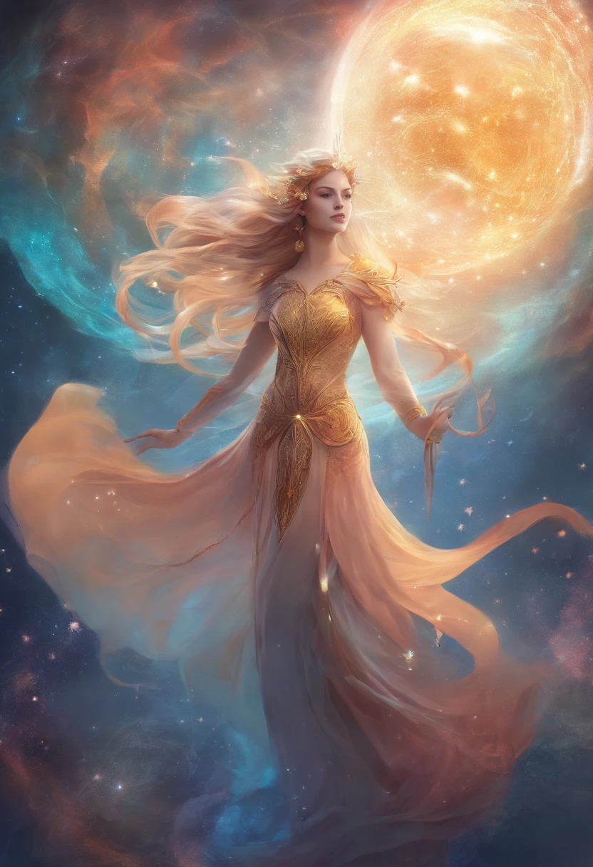 mystical woman , full body view, symbol of the zodiac sign Pisces excellent quality cold colors 4k fantasy, surrealism, constellation