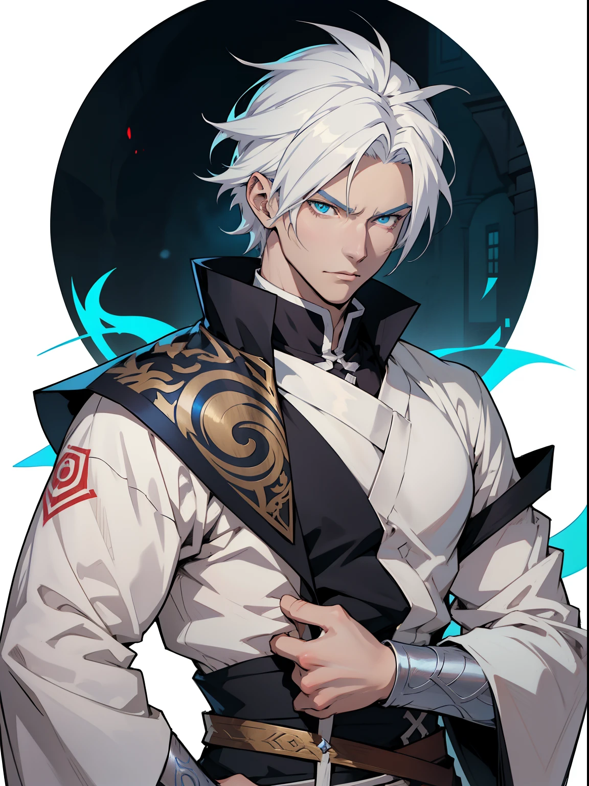 anime - style image of a man with white hair and blue eyes, handsome guy in demon slayer art, male anime character, tall anime guy with blue eyes, detailed fanart, trigger anime artstyle, beautiful androgynous prince, official art, xqc, official character illustration, hero 2 d fanart artsation, male anime style, official character art, white haired