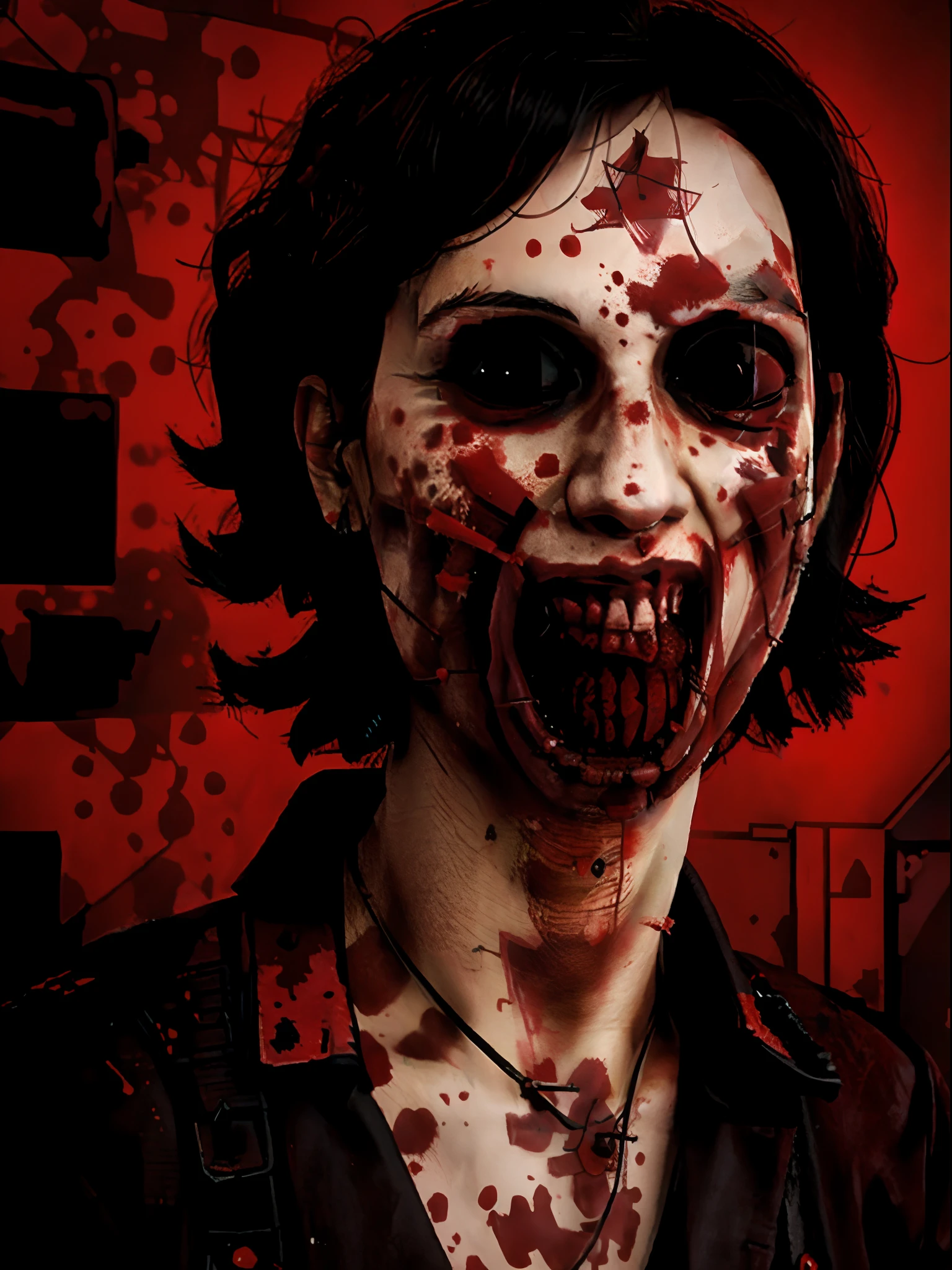 a person with a bloody face, cyberpunk art, by Zlatyu Boyadzhiev, digital art, nurse, unsettling grin, anime wallaper, slipknot