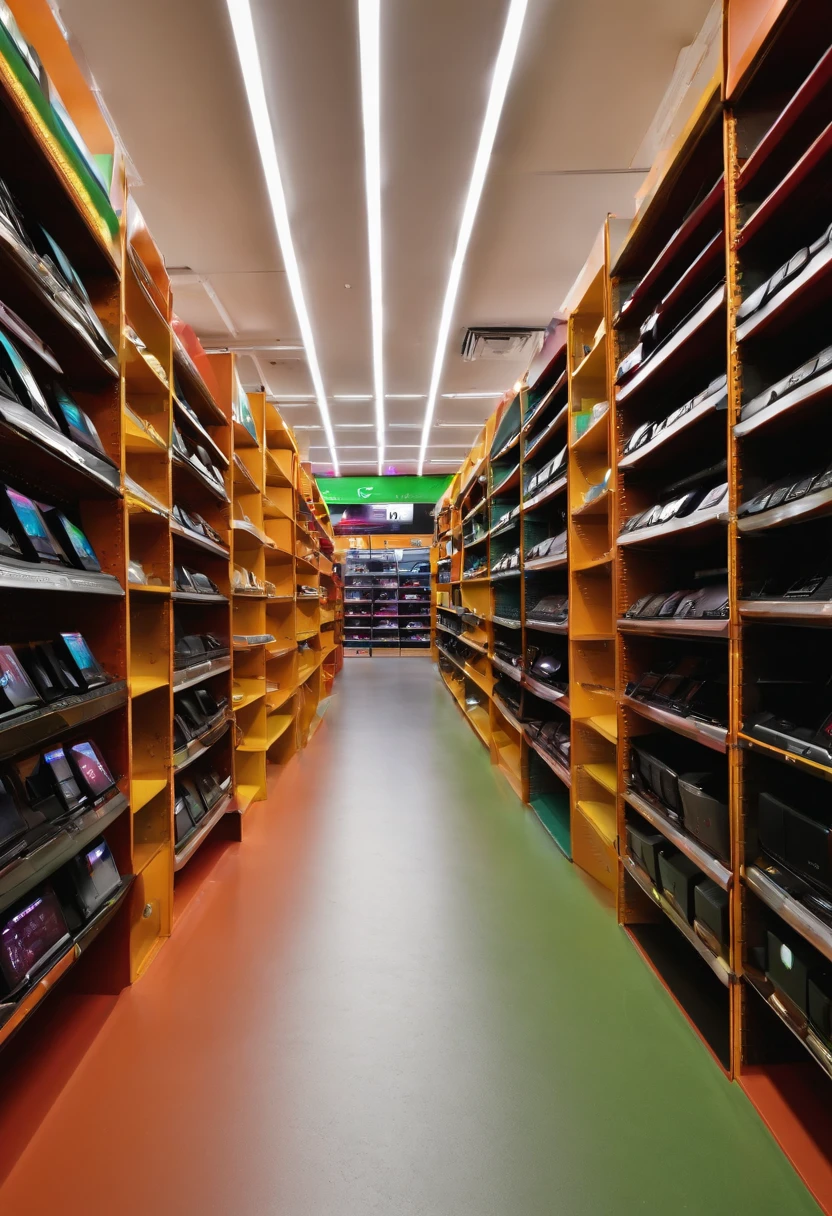 laptop shop shows various laptops on shelf in line