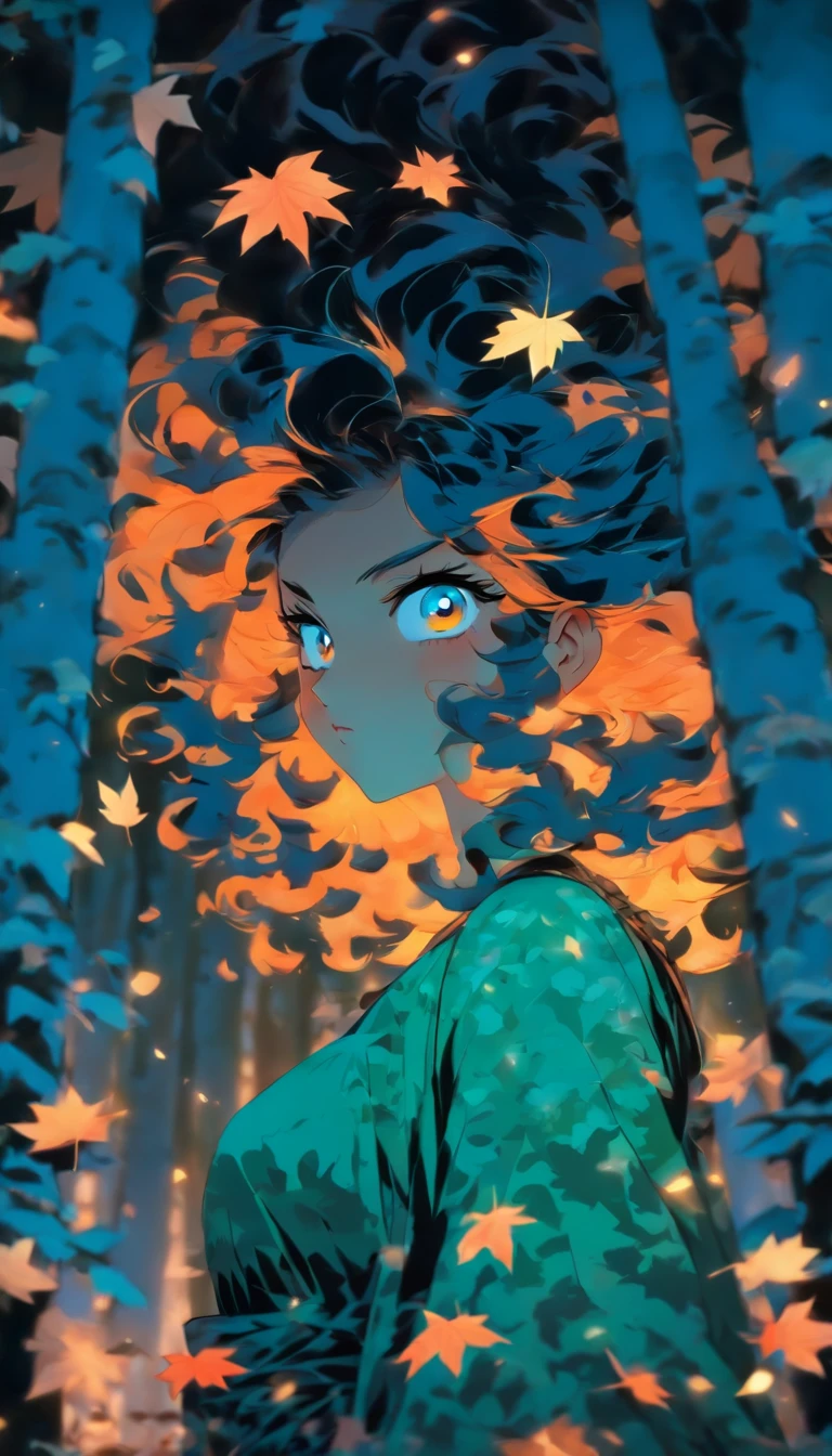 comic strip,1girll, against_tree, aki_shizuha, Anger_vein, Autumn, Autumn_Leaves, bangs, Bare_tree, Blue_Eyes, blunt_bangs, branch, Night, dress, Falling_Leaves, forest, ginko_leafs, Holding_leafs, Lake, leafs, leafs_Background, leafs_Hair_decorations, leafs_On_Head, leafs_print, Lips, Long_Hair, Looking_at_peeping at the viewer, Maple_leafs, Nature, Outdoors, Solo, standing, stone_lantern, tree, under below_tree, Black hair, Big breasts teacher