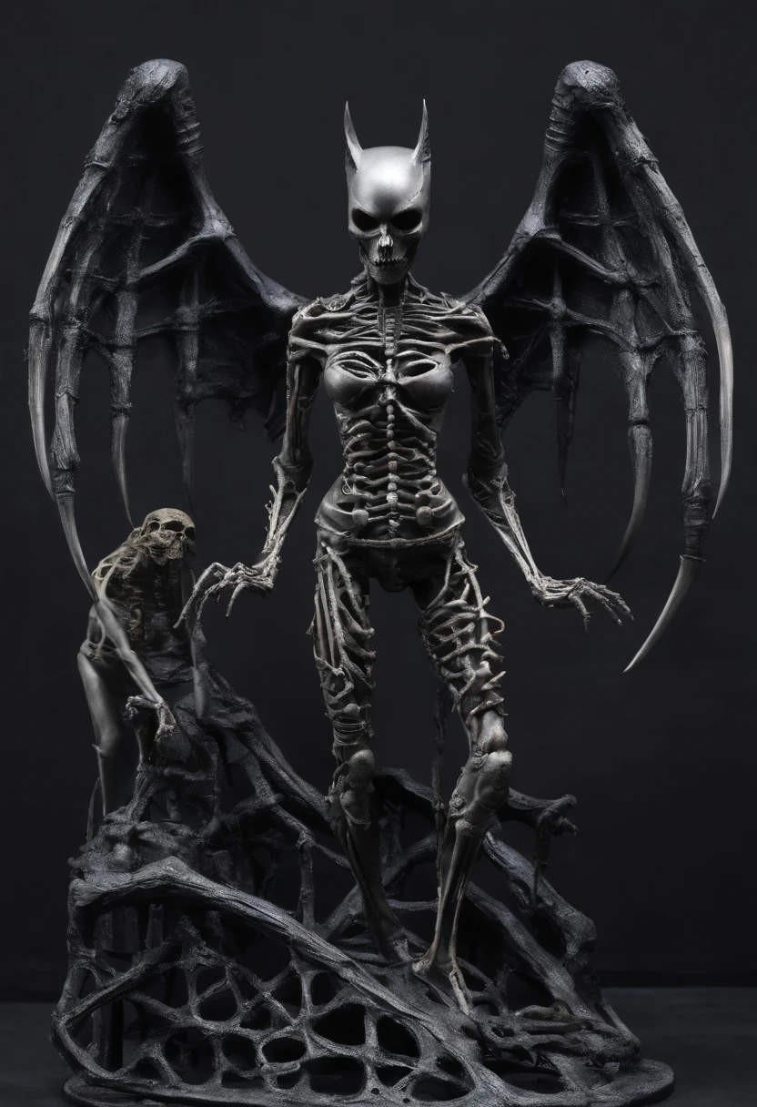 statue of Catwoman angel made of twisted bones and skeletons, full body, hyper realistic, intricate, central, symmetrical --v 4