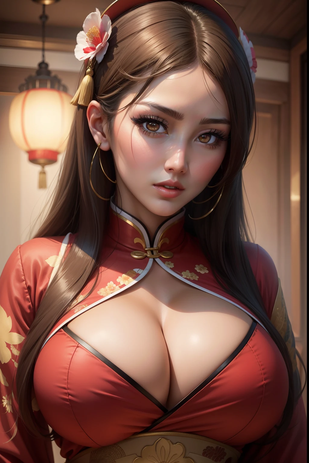 lucy pinder, portrait, face portrait, chinese girl, chinese outfit, chinese makeup, sexy