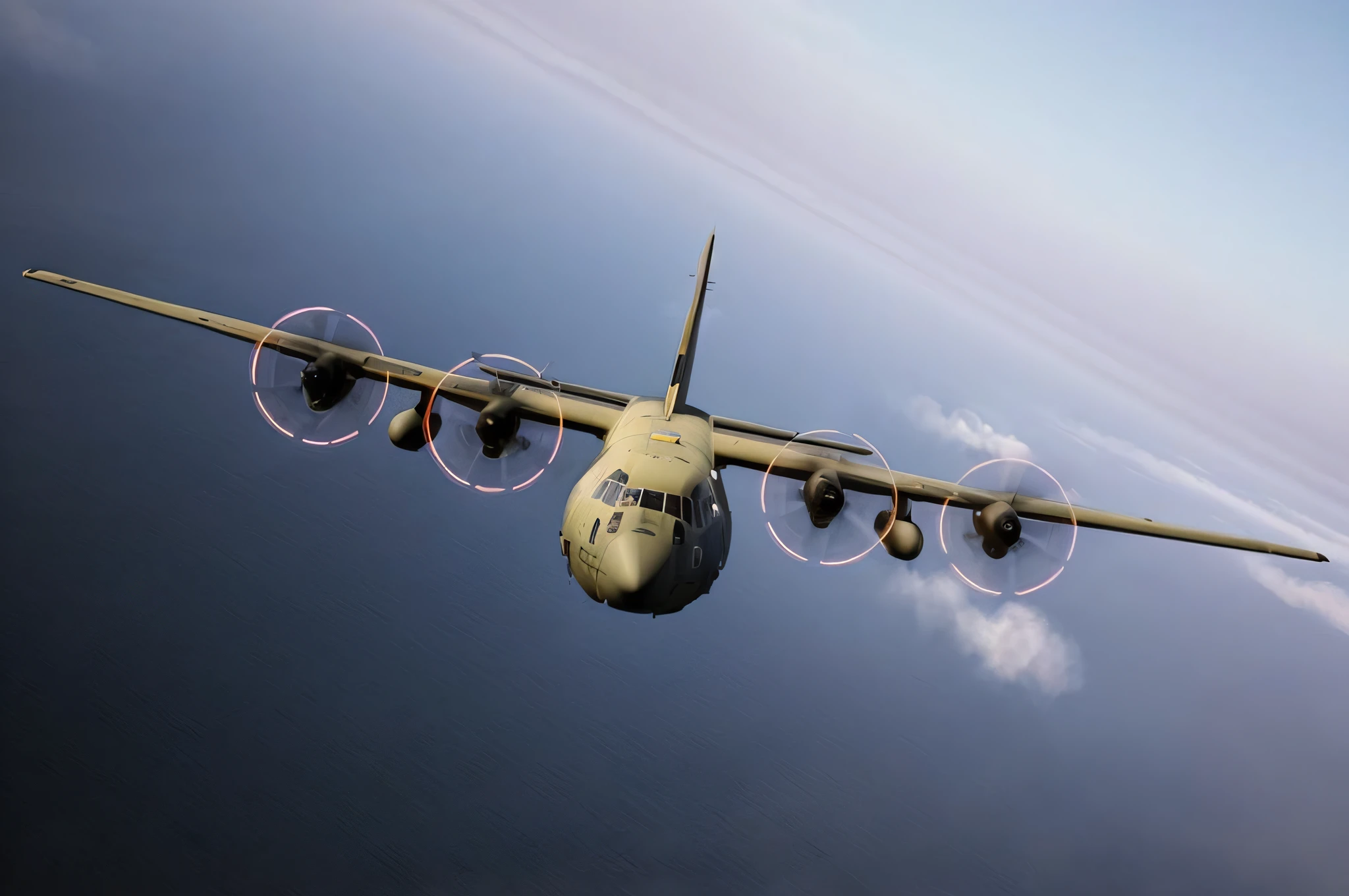 araflane flying in the sky with four propellers and four engines, aircraft, cinematic, apocalyptic art, neon horror, sci-fi, glitchcore, cgsociety, modern european ink painting, rendering, airborne view, gunship, us airforce, mid air shot, close portrait, aerial combat, cgi rendering, fully symmetrical, strafing attack plane, portrait shot, air support, 4 k hd wallpaper c 1 7, perspective shot, renaissance nimbus overhead