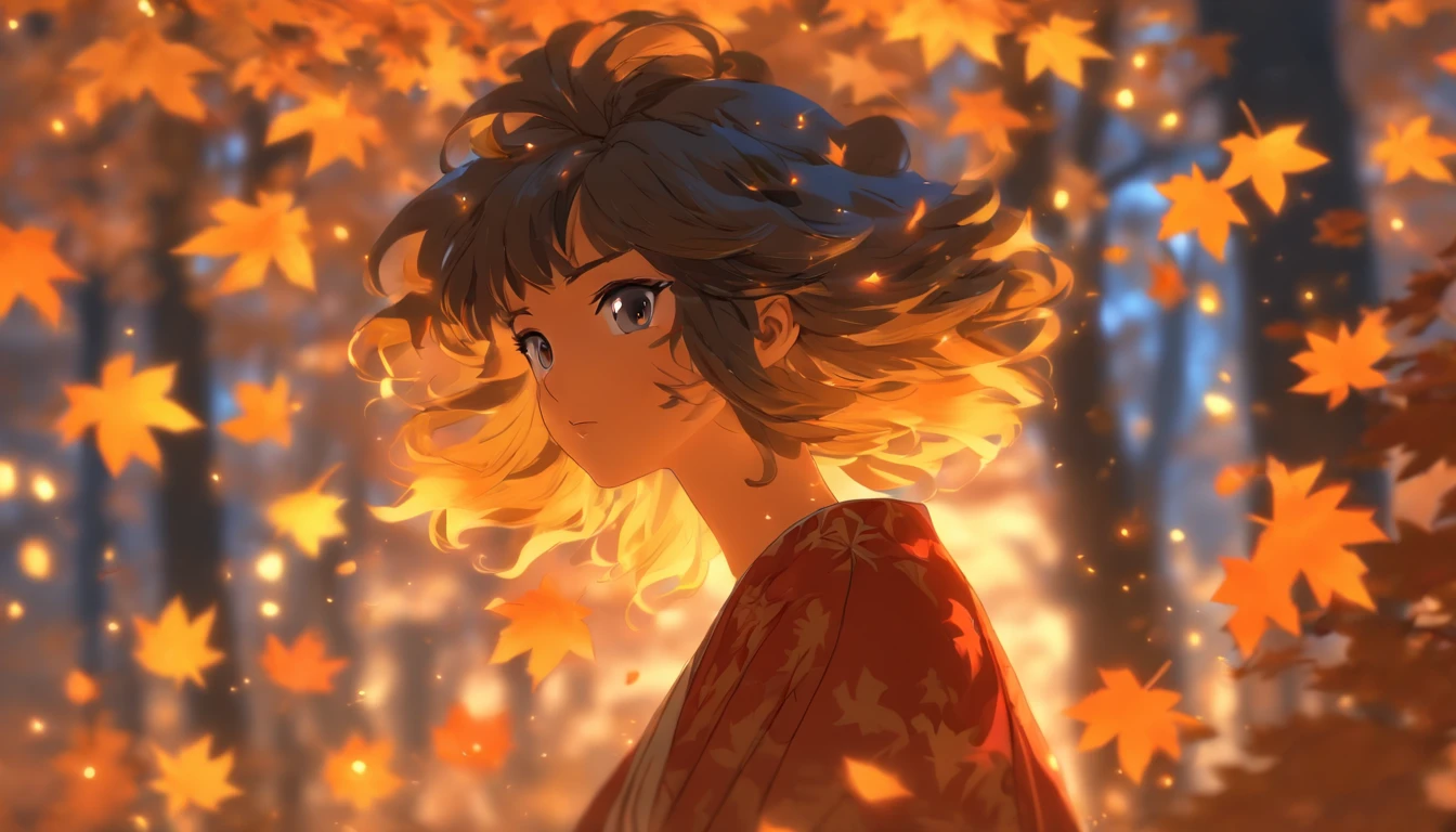 comic strip,1girll, against_tree, aki_shizuha, Anger_vein, Autumn, Autumn_Leaves, bangs, Bare_tree, Blue_Eyes, blunt_bangs, branch, Night, dress, Falling_Leaves, forest, ginko_leafs, Holding_leafs, Lake, leafs, leafs_Background, leafs_Hair_decorations, leafs_On_Head, leafs_print, Lips, Long_Hair, Looking_at_peeping at the viewer, Maple_leafs, Nature, Outdoors, Solo, standing, stone_lantern, tree, under below_tree, Black hair, Big Breasts Teacher