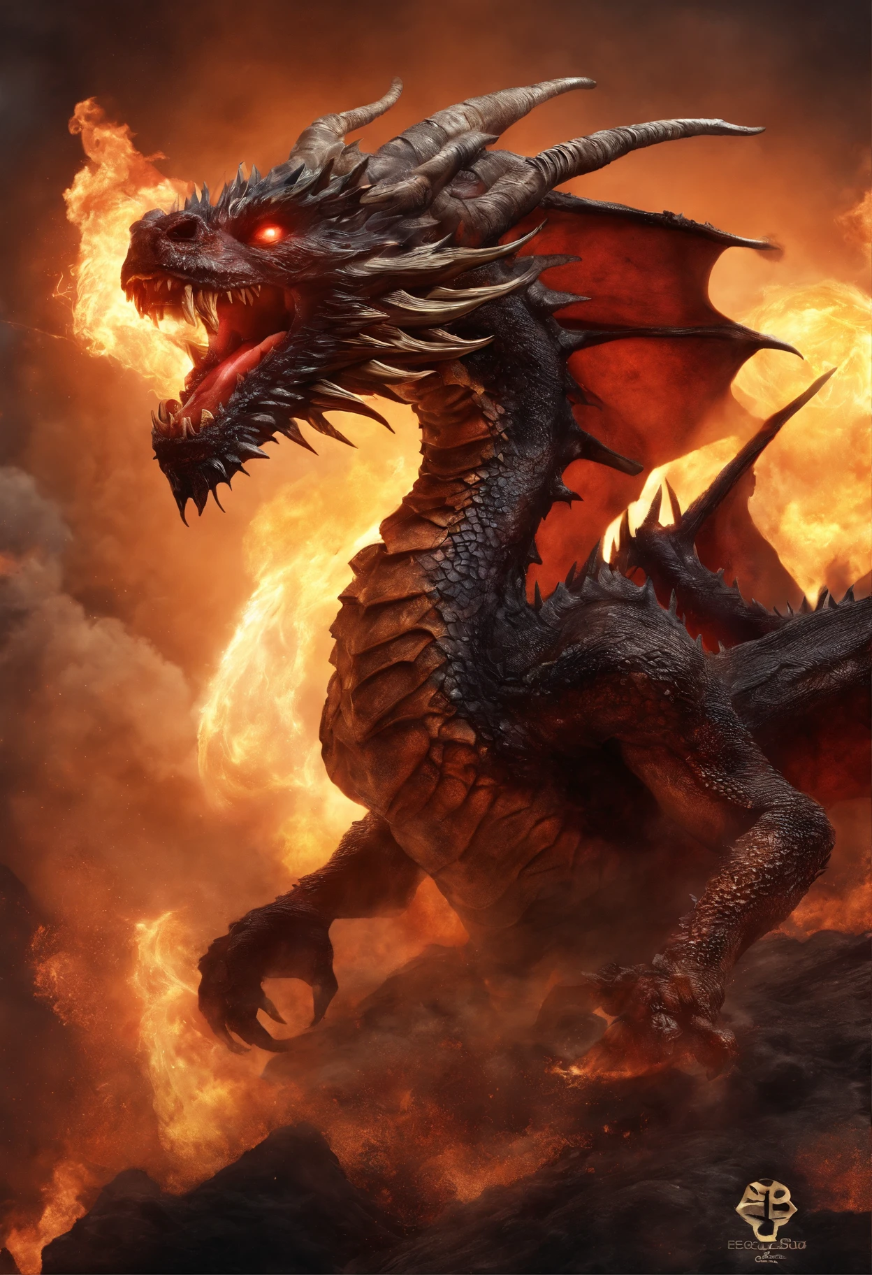 (Dragon celestial dorado) con (ojos penetrantes de color rojo),primer plano soltando (fuego de sangre) por la nariz,escamas bulumetricas,alta calidad,8k,muchos detalles,paticulas de fuego,alas,4patas,garraz manchadas,oro,peligro,fuego,dientes filosos,dragon gigante,colosal,amenazante,imponente,escamas azules