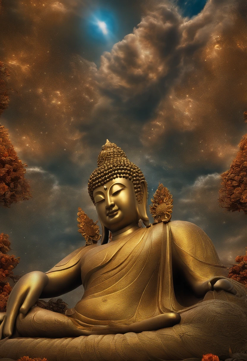 (Pho)Buddha's face,Buddha of Heaven and Earth,surrealism, high detailing, Hyper-Realism, stereograms, Cinematic lighting, god rays, nffsw, masutepiece, Textured skin, Best Quality, hight resolution、Nipples hide
