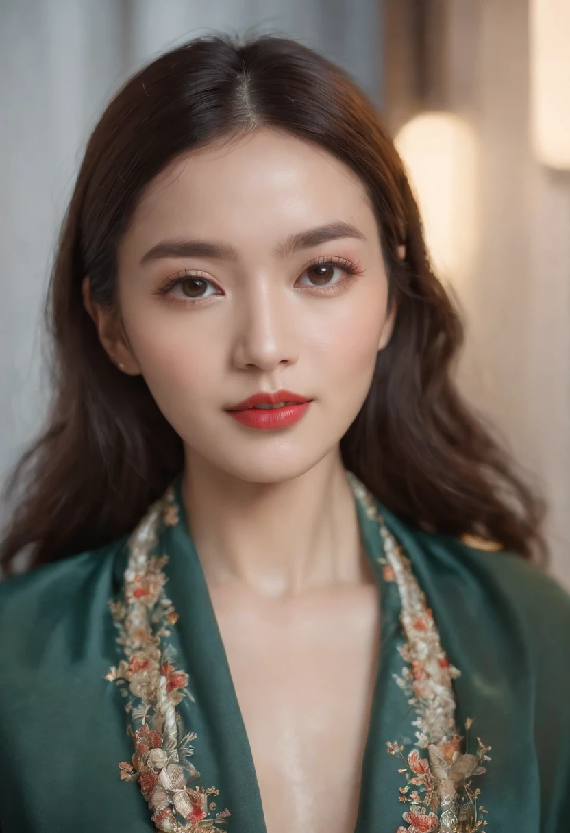 Close-up of a woman wearing a silk scarf and necklace, Inspired by Huang Ji's enamel, Instagram, tachisme, gorgeous chinese models, She was about 28 years old, she is about 30 years old, 8k selfie photograph, She was about 32 years old, Gorgeous young Korean woman, dilraba dilmurat, Scarf, super sharp focus, realistic lens