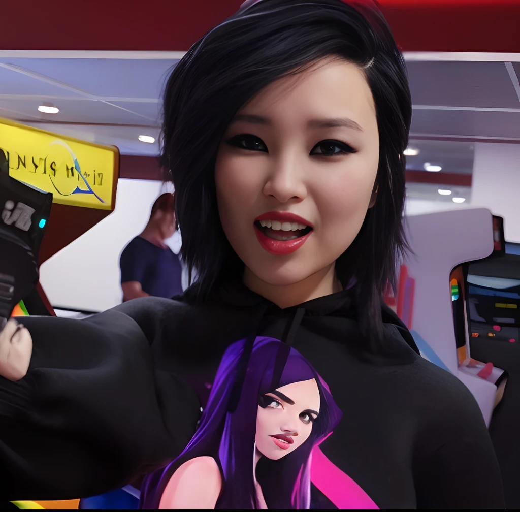 arafed asian woman in a black sweatshirt holding a video game controller, cyberpunk anime girl in hoodie, kda and sam yang, katana zero video game character, wearing cyberpunk streetwear, wearing cyberpunk 2 0 7 7 jacket, black haired girl wearing hoodie, portrait of jossi of blackpink, cyberpunk 2 0 y. o model girl, inspired by Zhu Da, realistic, ultra detail, 70mm lens,