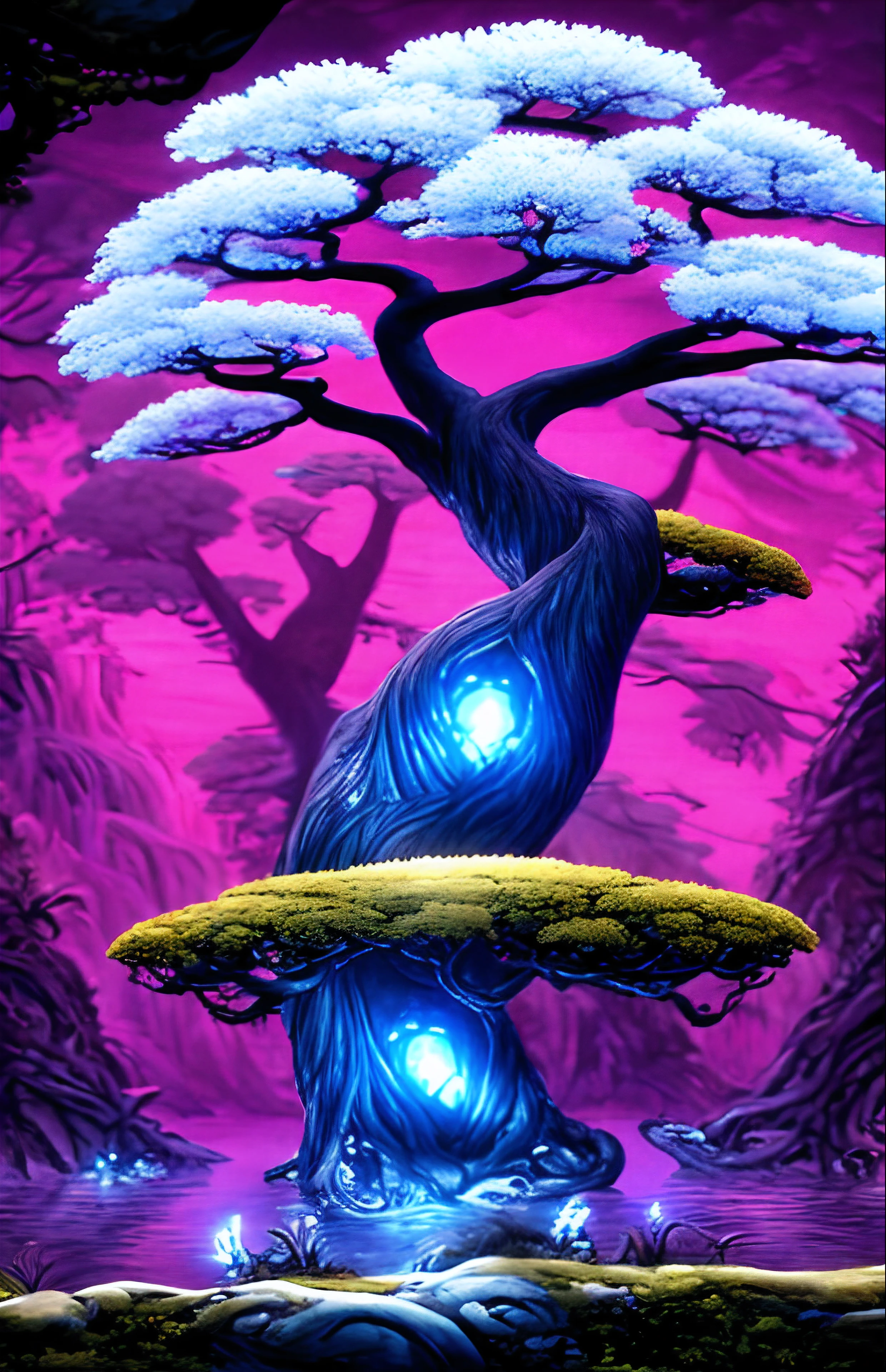 There is a large tree that is standing in the water, baobab tree, baobab tree, beautiful ancient trees, a tall tree, breath-taking beautiful trees, breath - taking beautiful trees, with a tall tree, tall tree, huge ancient trees, a beautiful tree, ancient tree, trees growing on your body, Arquitetura arborescente, weird alien trees