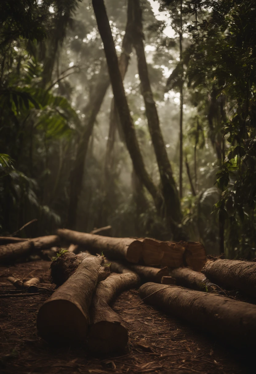 Felling trees in the Amazon rainforest