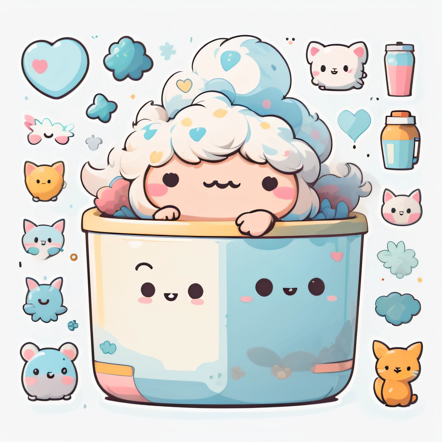 1 sticker, handbook, (3 hearty sticker), white background, simple background, minimal, cute, tiny, pastel color, vector style, no gradient