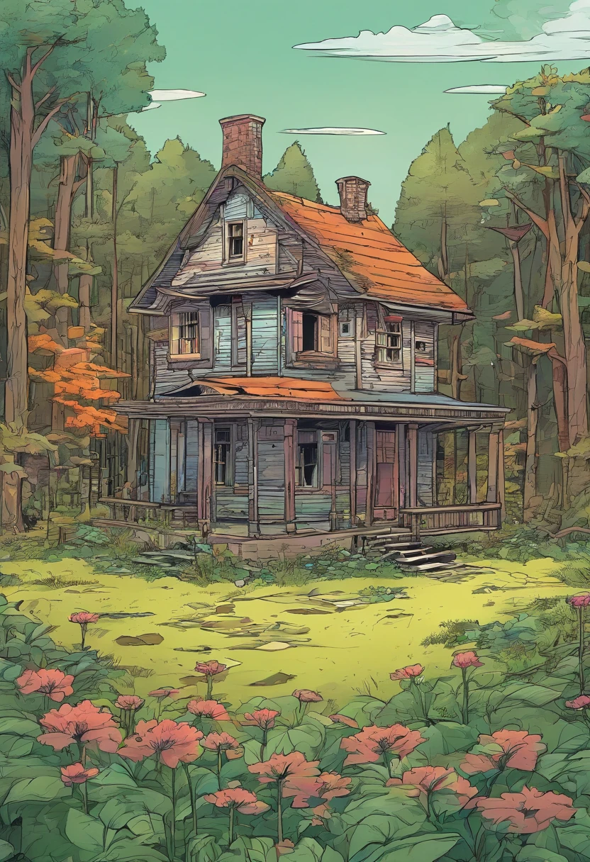 An abandoned house in the middle of the forest, the last of style