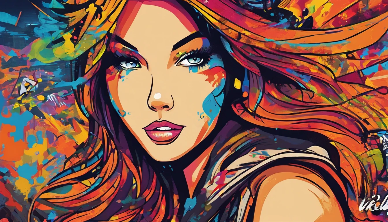 A girl standing in front of a colorful graffiti wall, vibrant and detailed graffiti designs covering the entire wall. The girl is wearing a stylish outfit with a leather jacket, skinny jeans, and high-top sneakers. She has beautifully styled hair and striking makeup, with bold colors on her eyes and lips. The graffiti wall depicts a Charizard blowing fire, with flames dancing around its ferocious-looking face. The flames have intricate details and a realistic fiery glow, creating a sense of movement and intensity. The overall image is of the highest quality, with every detail captured in stunning 4K resolution. The colors are vivid and vibrant, creating a dynamic and eye-catching visual effect. The lighting is dramatic and atmospheric, with a spotlight illuminating the girl and the graffiti wall, casting deep shadows that add depth and dimension to the scene.