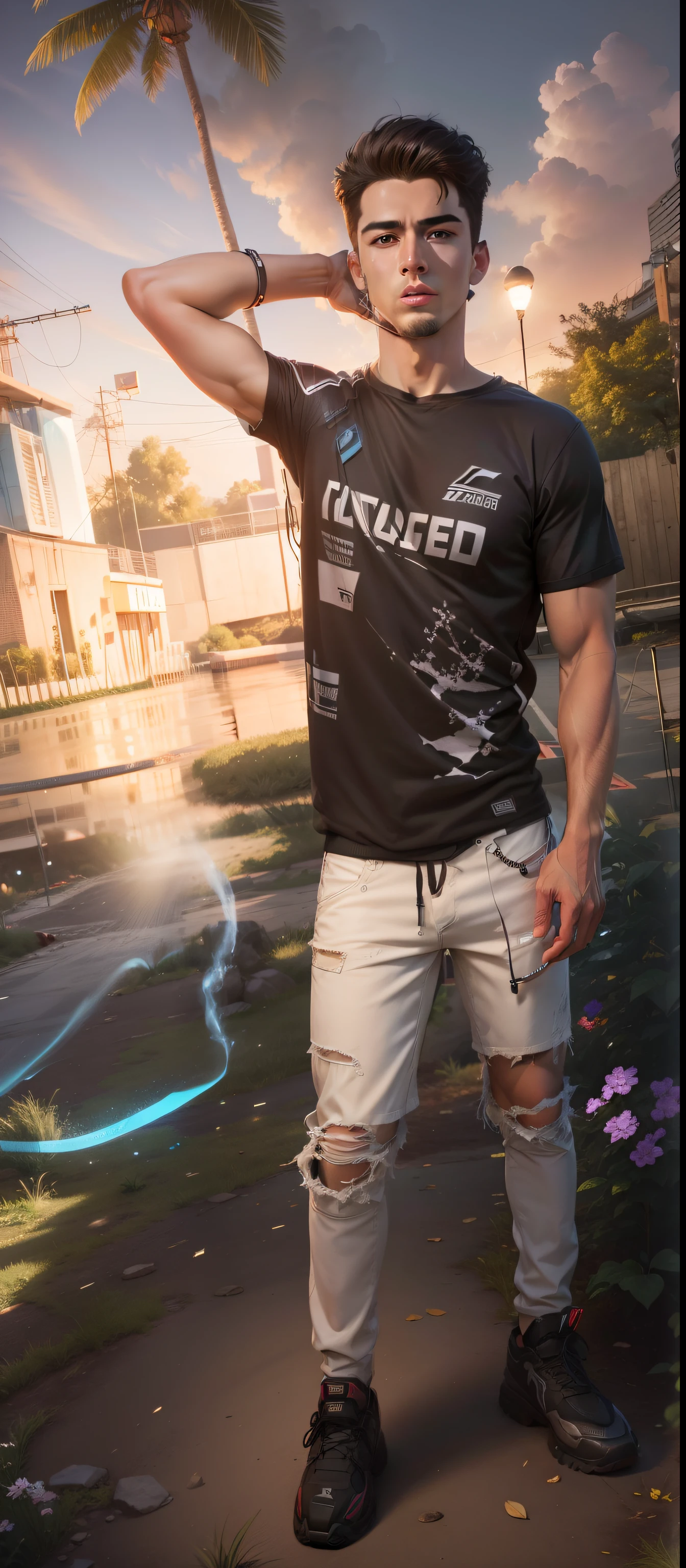 Change background cyberpark handsome boy realistic face ultra realistic 8k