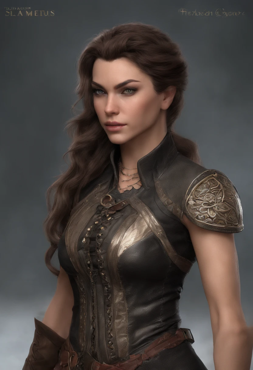A Condessa, um personagem do jogo Paragon, She is a haughty and seductive looking woman. She has pale, Almost translucent skin, dando-lhe um ar misterioso. Her long dark hair comes down to her shoulders, destacando ainda mais seu olhar penetrante e expressivo. His delicate face has angular features and a well-defined jaw, Melhorar a sua personalidade forte e determinada. Her lips are thin, mas sempre pintado com um batom vermelho intenso, which contrasts with her pale skin.The countess has a curvilinear figure with an average height. Ela usa um elegante vestido preto, que se encaixa em seu corpo, destacando sua figura. O vestido tem detalhes de renda nas mangas e bordas inferiores, trazendo um toque de sensualidade para o seu look. She wears long gloves up to her elbows, also in black, that give a touch of mystery and elegance to your look. standingn, ela usa botas de salto alto, o que lhe confere uma postura ainda mais imponente