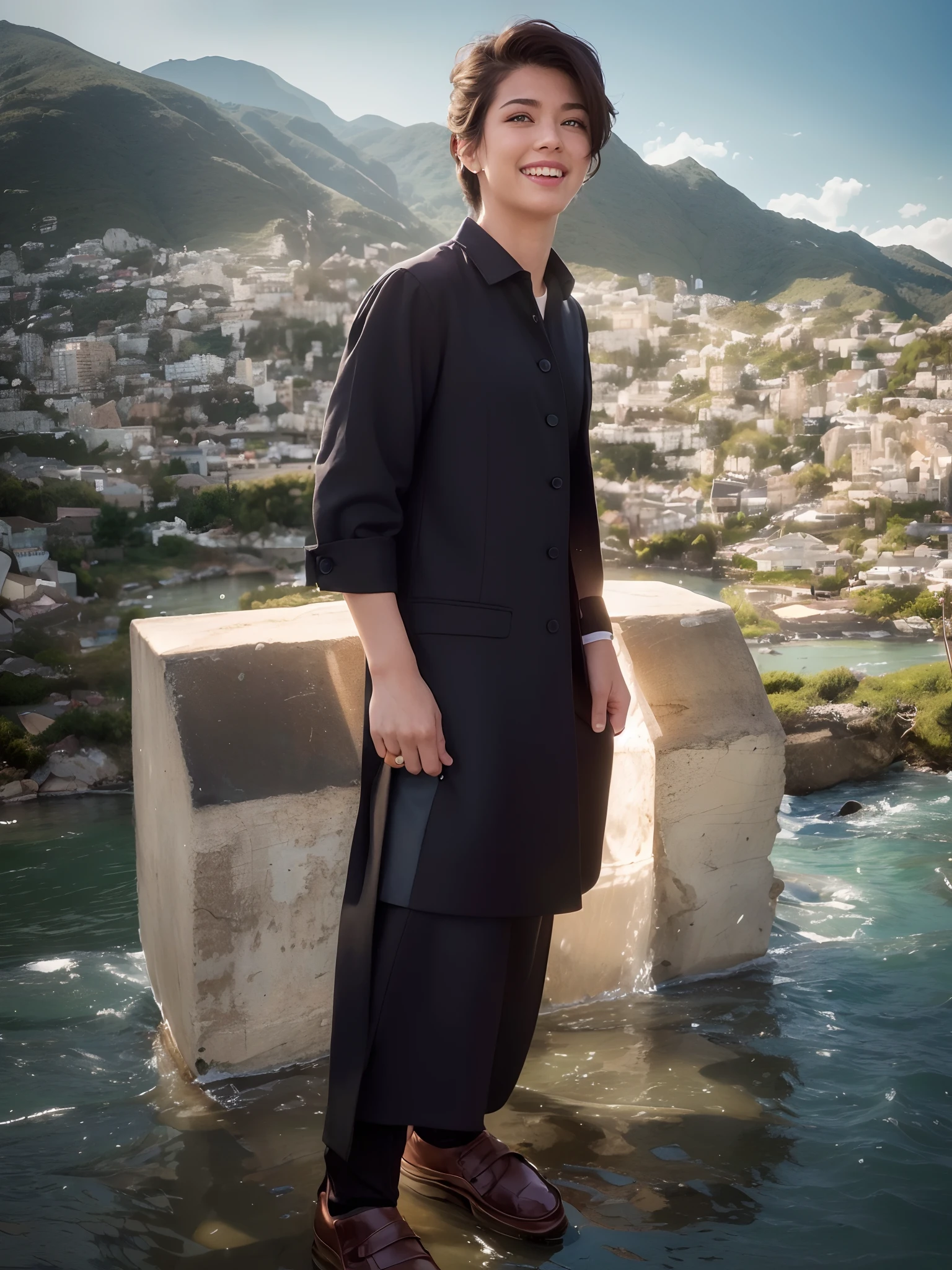 (8k, best quality, masterpiece:1.2),
(realistic, photo-realistic:1.37),
ultra-detailed,
1 girl, full body, outdoors, (adjusting hair:1.5)
office boy, black officeblazer, officeskirt, (pantyhose:1.2), (short buttoneddownshirt:1.2), buttonedupcollarprim, buttoneddowncollarprim, bra, (pantyhose:1.2), alphalayers, highheels,
beautiful earrings,
cute,
solo,
beautiful detailed sky,
(smile:1.15),
(closed mouth),
small breasts,
beautiful detailed eyes,
business attire,
(short hair:1.2),
floating hair NovaFrogStyle,