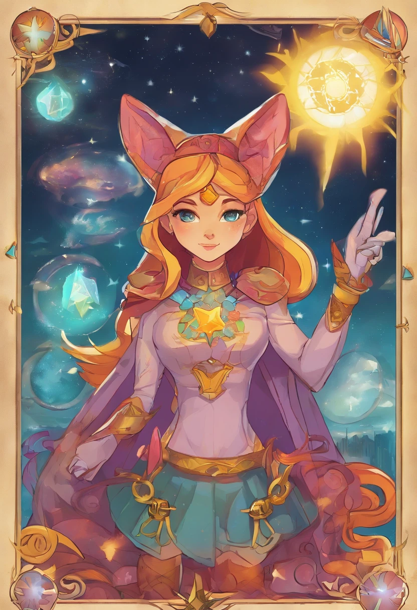 Crie uma pintura que interprete a carta do O Mago do Tarot, incorporating theme of 'Star vs. the Forces of Evil'. Na cena, Star Butterfly is portrayed as The Wizard, A powerful and wise figure of the magical world. She is standing before a magical altar at Mewni Castle, where different dimensions and realities converge.
In place of the four magical tools that represent the classic elements in The Magician's card, Star holds his four magic wands, cada uma representando um aspecto fundamental de sua magia: a varinha original, a varinha Rainha Solaria, a varinha de cristal e a varinha dimensional. Each of them emits a unique magical aura.
Ao redor de Star, There are the magical symbols that represent the four elements, mas com um toque especial: fogo, water, earth and air are represented by elements of the magical world of Mewni, como chamas coloridas, Stellar water, enchanted stones and magical winds.
Behind Star, There is a velvet curtain that opens to reveal a dimensional portal that connects it with other magical dimensions and realms. Dentro do portal, you can see surreal landscapes and magical creatures, representing the vastness of the series' universe.
Star is dressed in magical, sparkling costumes that reflect her role as the guardian of dimensions. His eyes are fixed on a floating magic orb in front of him, que irradia luz e conhecimento. She is surrounded by an aura of magical energy emanating from her, symbolizing his mastery over magic.
The painting conveys a sense of power, Wisdom and mastery over magical forces, while celebrating the magical universe of 'Star vs. the Forces of Evil' and Star's journey in discovering and honing his magical abilities. americanos, The comic is presented in several irregular panels with colors. The short-haired American cat struggles as it runs away from home and then reunites with its owner. The style is exaggerated and detailed