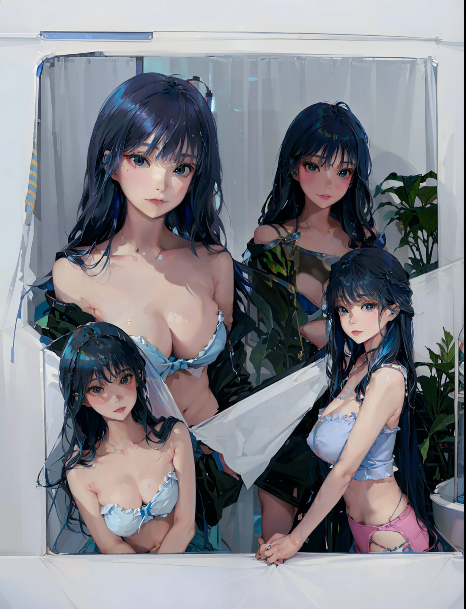 Portrait of a girl with blue hair, lifelike, 10,nipple,Pretty,idol,a european girl,blue hair,lifelike,Pop Idol,lol jink,8k beautiful breasts,,No shirt...