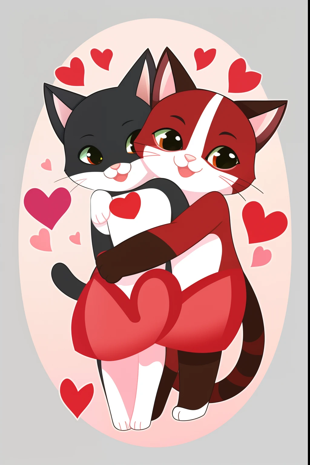two cats in love hugging hearts cute charming Valentine's Day card vector
