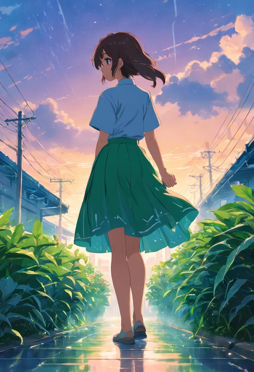 Sky after rain，A plant，Kizi，cheerfulness，long  skirt