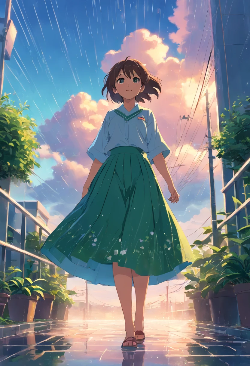 Sky after rain，A plant，Kizi，cheerfulness，long  skirt