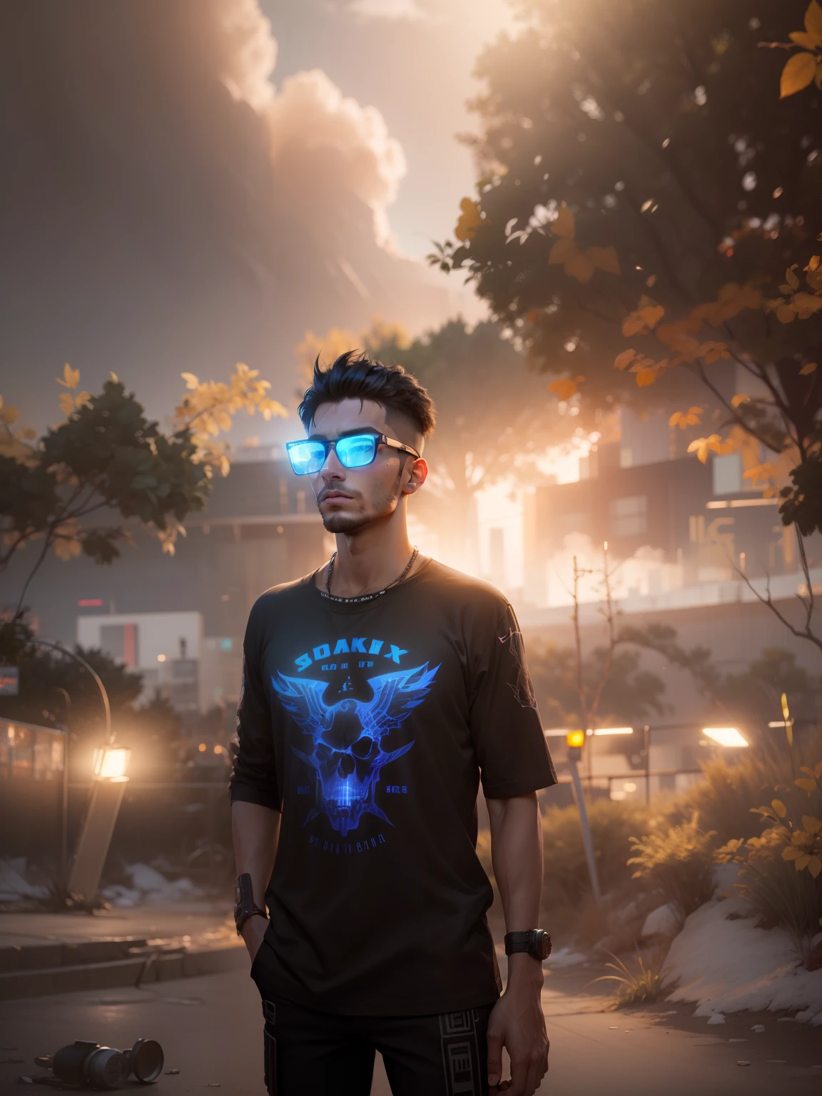 change background cyberpunk handsome boy. realistic face.8k.ultra realistic change t-shirt