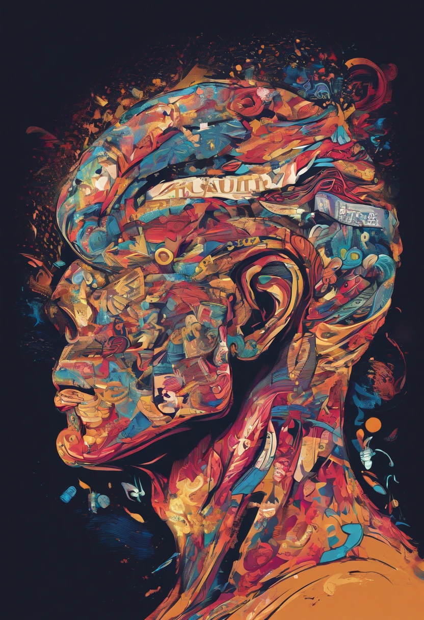 A stylized representation of a human brain, with words related to finance and investments swirling within it.
