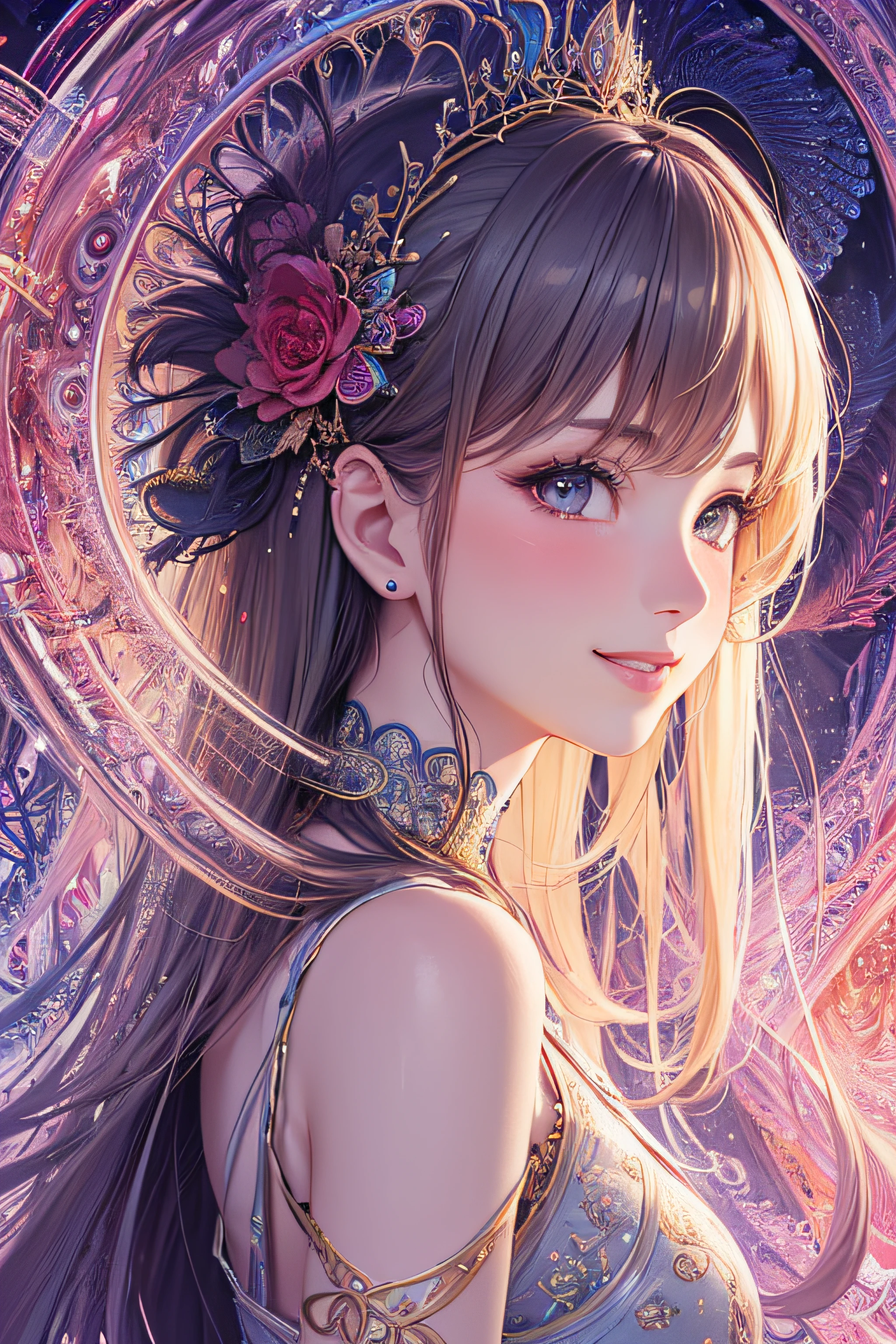(masterpiece, top quality, best quality, official art, beautiful and aesthetic,(facing me:1.2),blushing,provocative,gentle smile:1.2), (1girl), extreme detailed,(fractal art:1.3),colorful,highest detailed