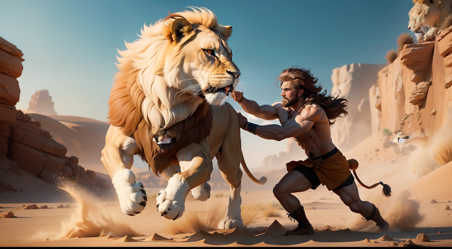 Samson fighting with big lion