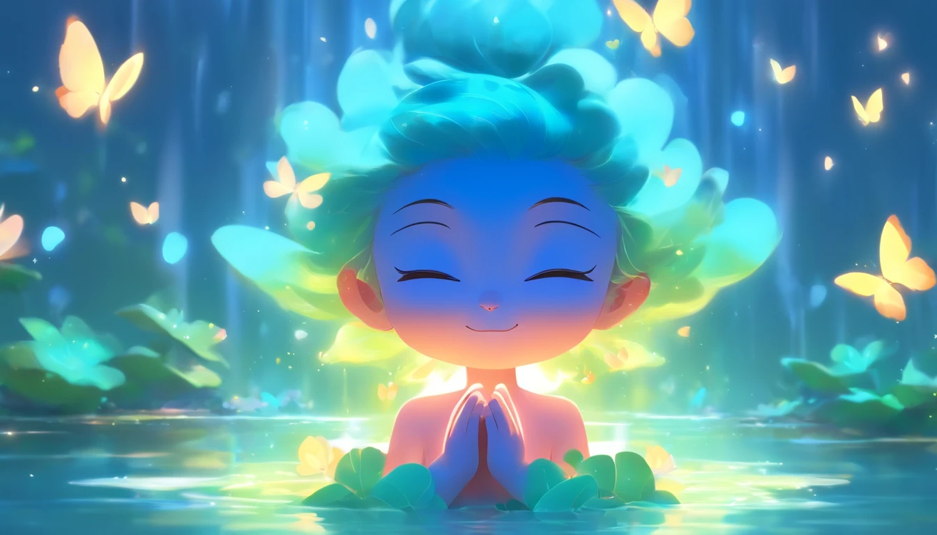 a child meditating,Em um jardim tranquilo,serene expression,LOTUS POSITION,Flores em flor,luz solar suave,tranquilidade,cores vibrantes,Atmosfera harmoniosa,meditation practice,foco profundo,innocence,serenidade,Jornada Espiritual,Crescimento e autodescoberta,Calma zen,Conectada com a natureza,calma da mente,dancing butterflies,serenidade,quietude,Brisa suave,felicidade e contentamento,quietude,inspiration,luz interna,energia positiva,balanced emotions,Centralidade,consciousness,harmonia entre corpo e mente,estado de felicidade de ser,silent reflection,Standing water,ambiente sereno,clareza mental,serendipidade,momento alegre,Totalidade e unidade,Awakening of Consciousness,peaceful sanctuary,Embrace of silence,serenidade profunda,harmonious existence,Leveza do Ser,graceful movements of the child's body.